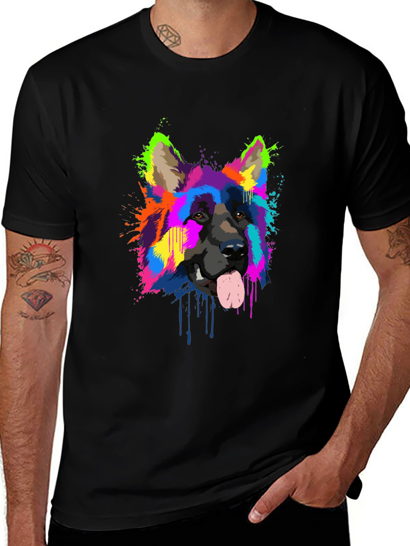 Variant 30 of Vibrant German Shepherd Graphic Tee - Black