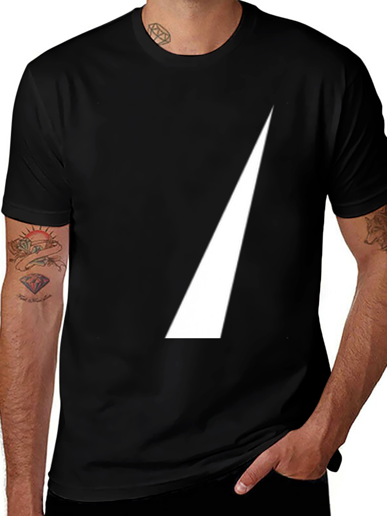 Black Men's Black T-Shirt with White Triangle Design main image