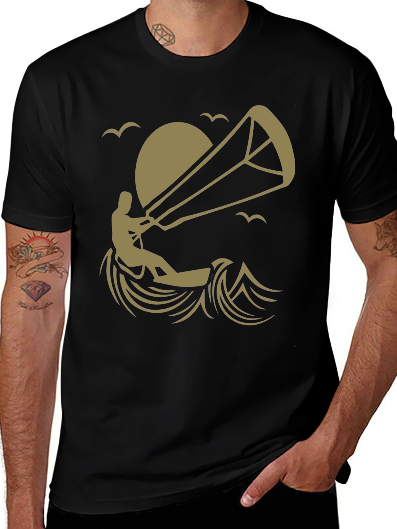 Variant 21 of Kitesurfing Graphic Tee - Black Cotton T-Shirt