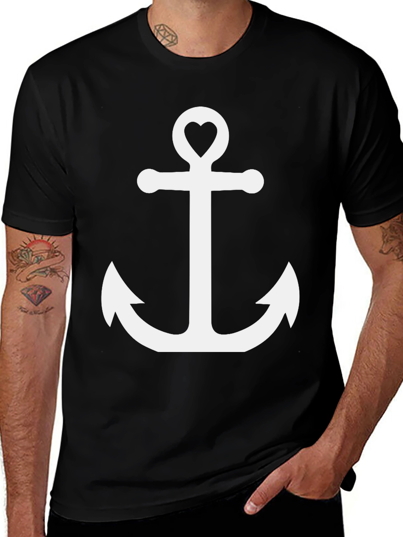 Variant 8 of Anchor Heart Graphic Tee - Black Cotton T-Shirt