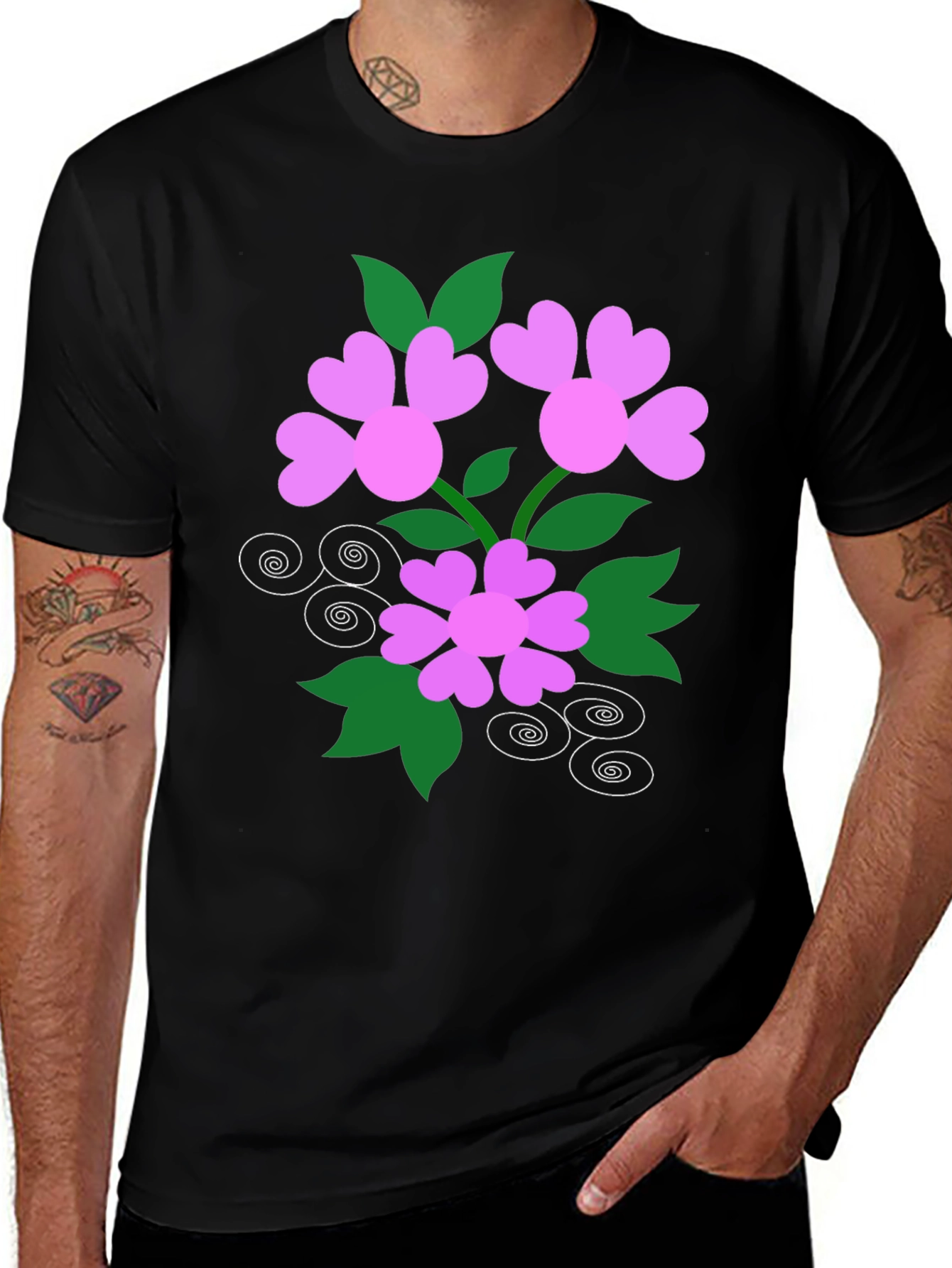 Variant 14 of Floral Heart Tee - Black Cotton Blend