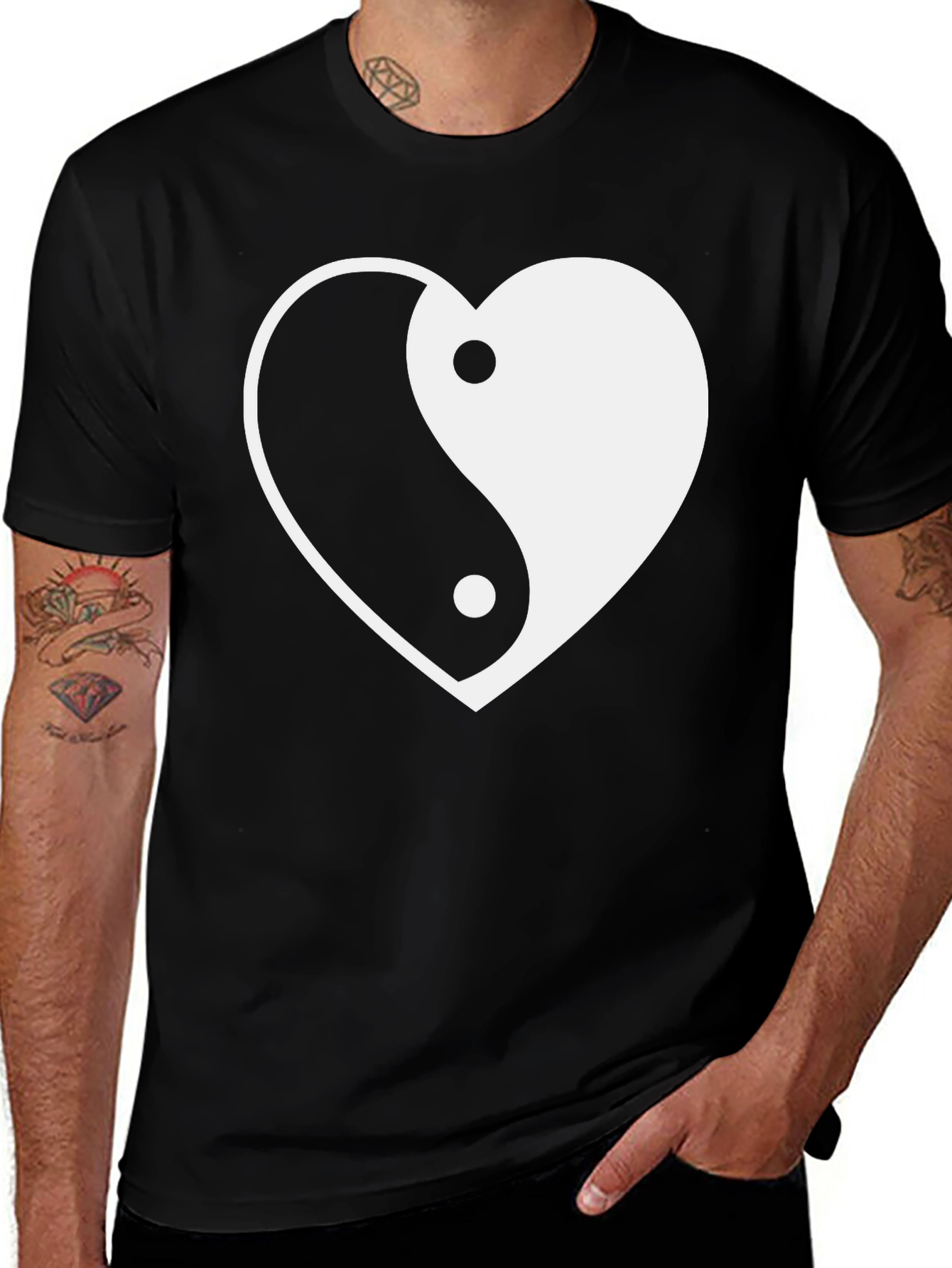 Black Yin Yang Heart Graphic Tee - Stylish Comfort main image