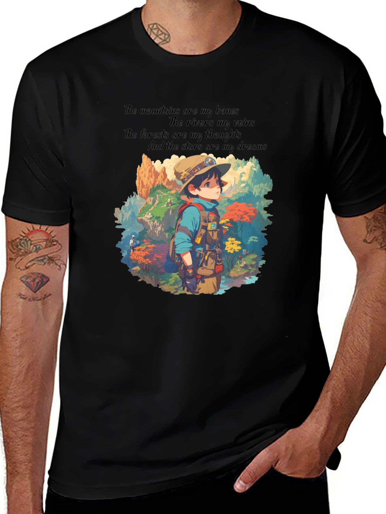 Nature Explorer T-Shirt - Mountains, Rivers, Stars Design
