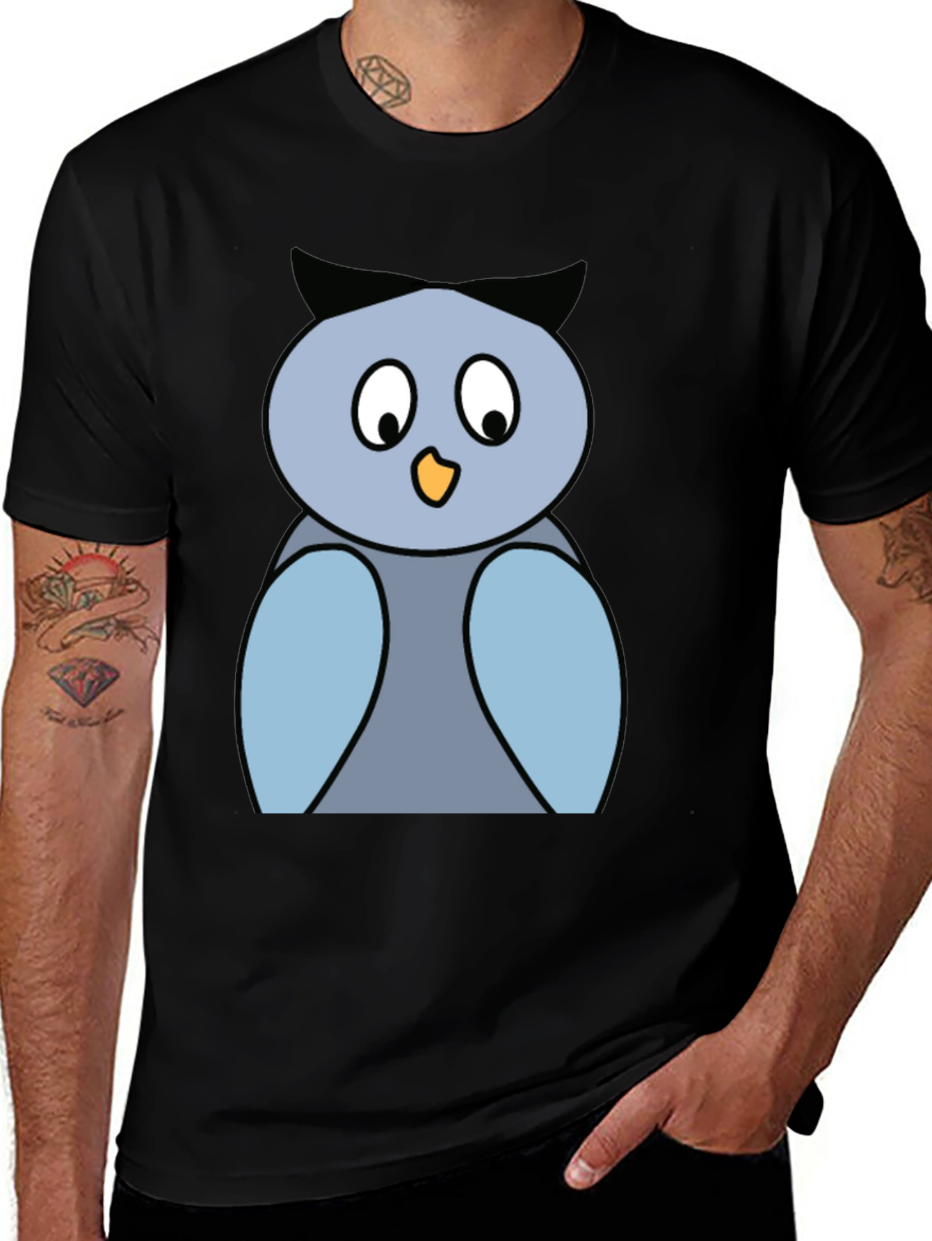 Variant 24 of Cartoon Owl Graphic Tee - Black Cotton Blend Shirt