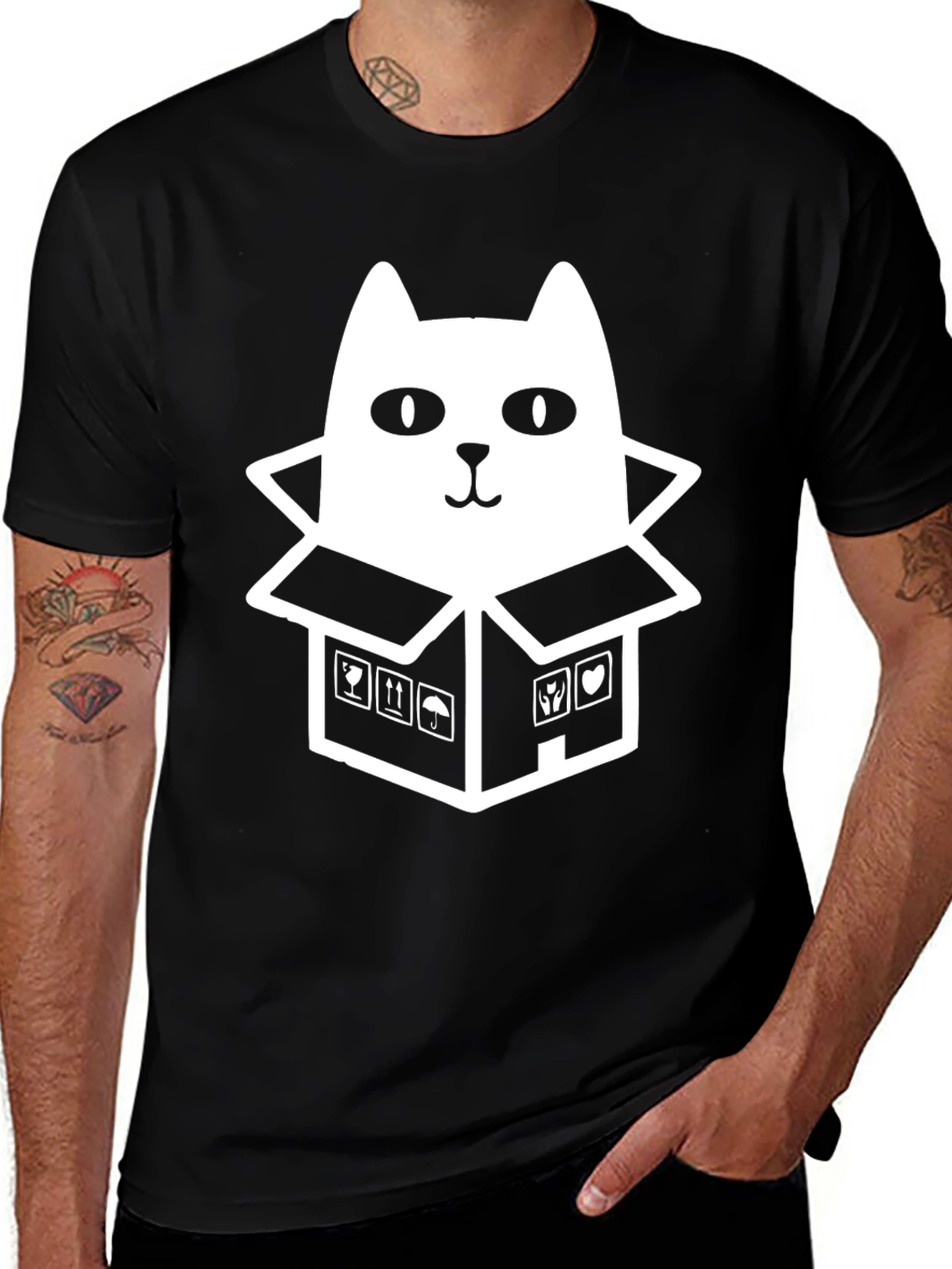 Variant 8 of Cat in a Box Graphic Tee - Black