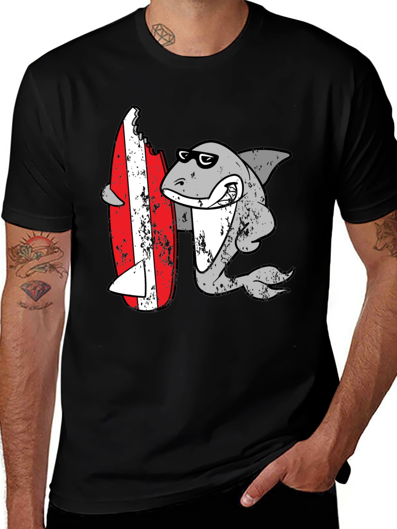 Variant 23 of Shark Surfing T-Shirt - Fun Graphic Tee