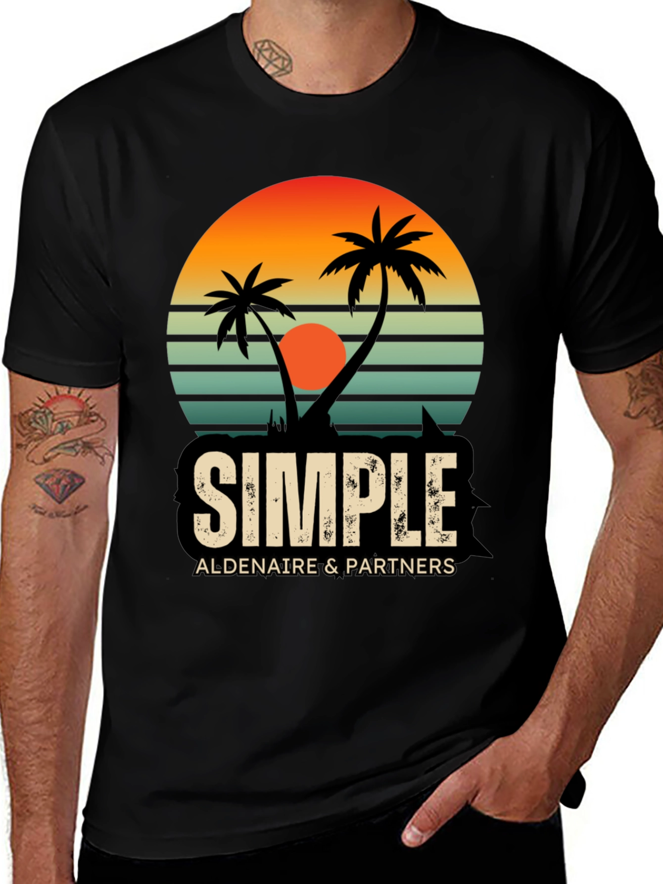 Variant 9 of Retro Palm Tree Sunset T-Shirt - Simple Aldenaire & Partners