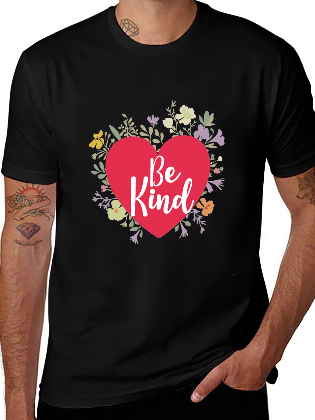 Variant 26 of Be Kind Floral Heart Graphic Tee - Soft Black Shirt