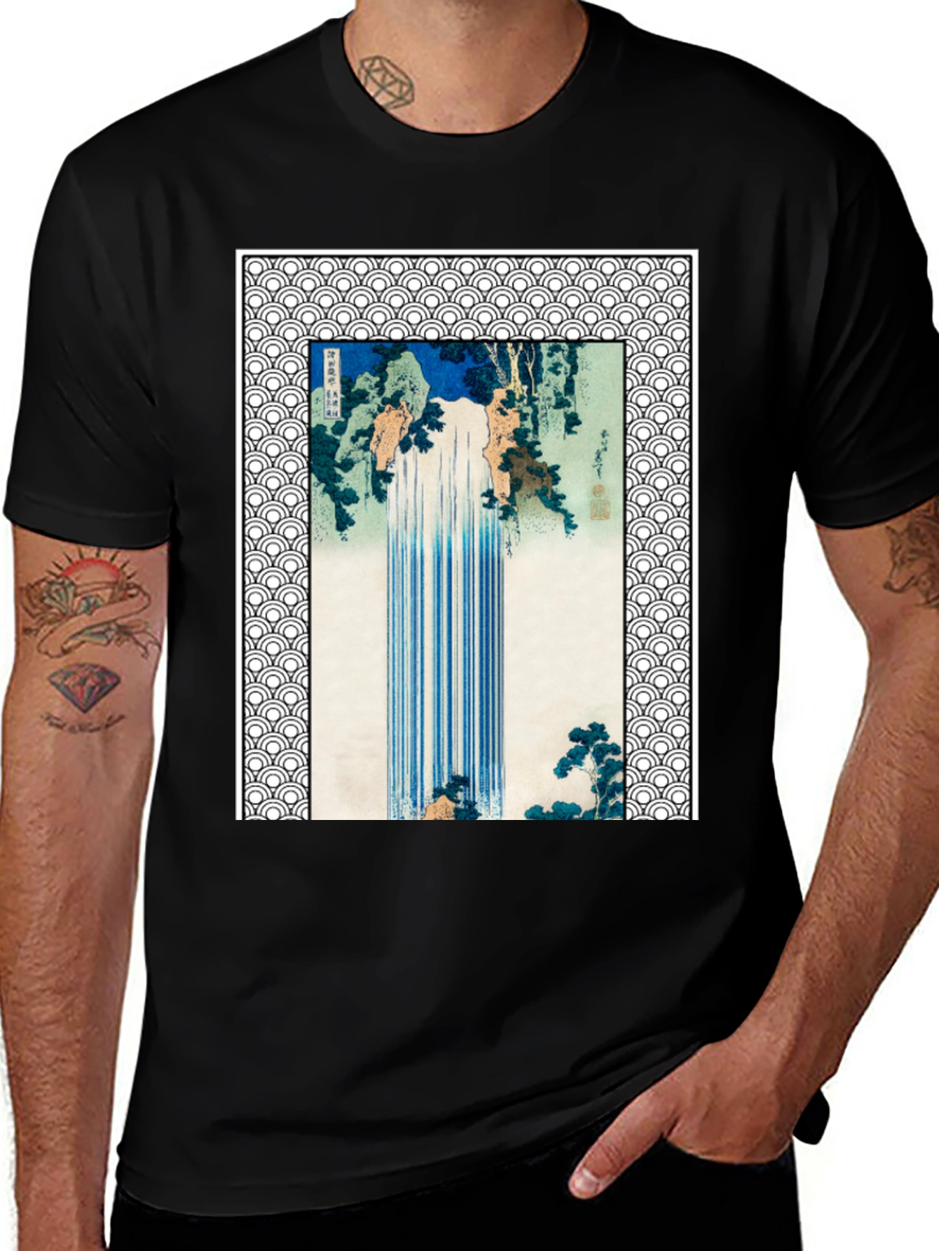 Waterfall Graphic Print Black T-Shirt