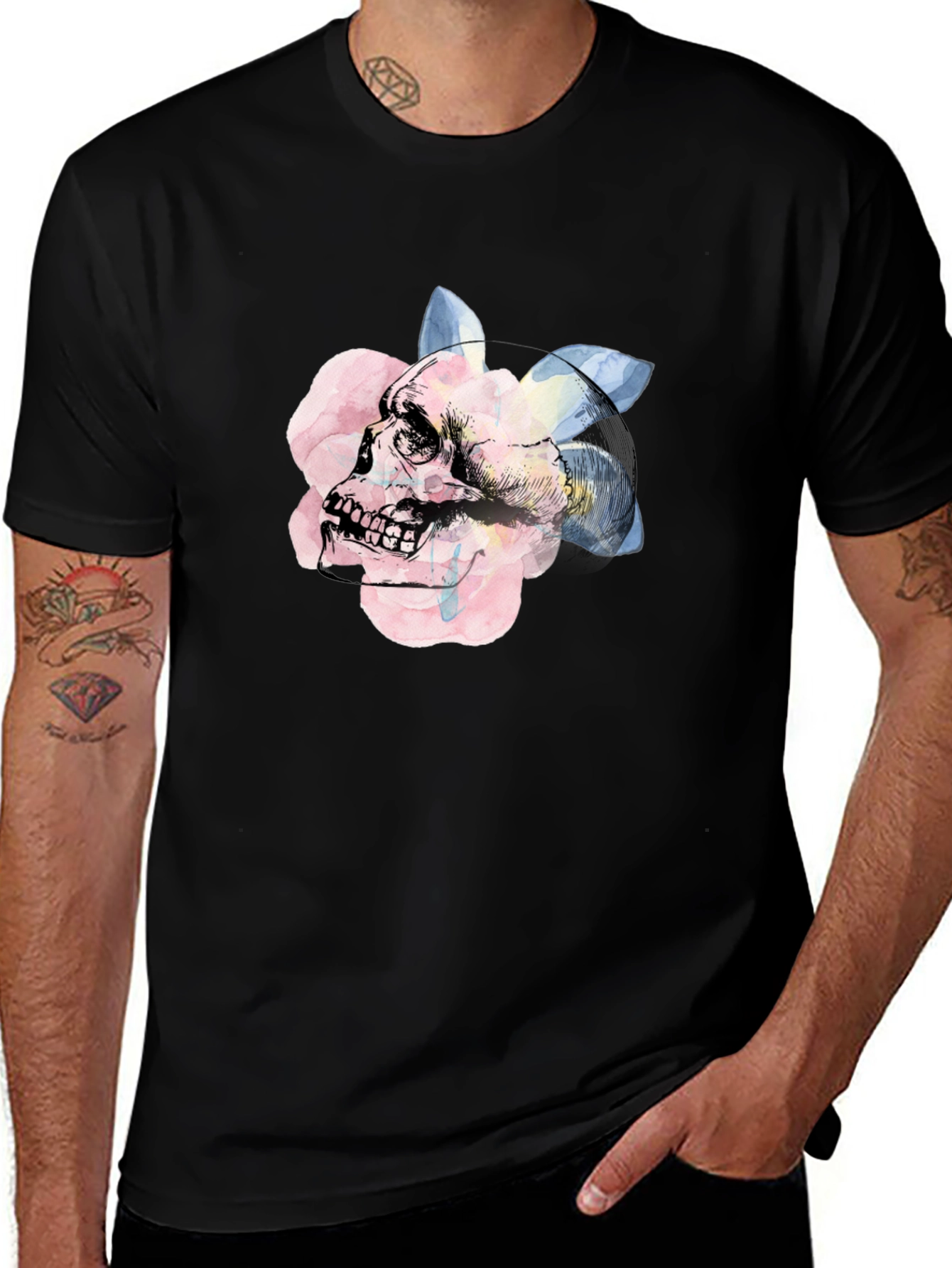 Variant 11 of Skull & Rose Graphic Tee - Unique Artistic Design