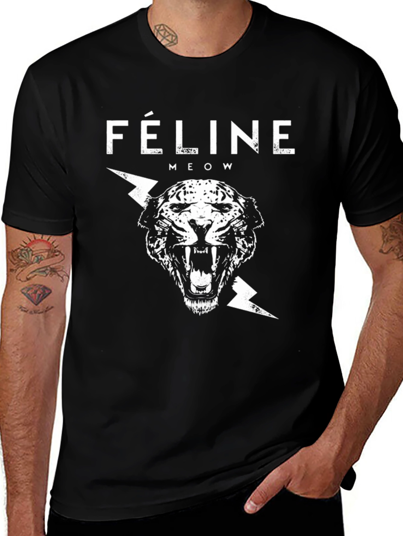 Variant 28 of Feline Meow Graphic Tee - Black Cotton T-Shirt