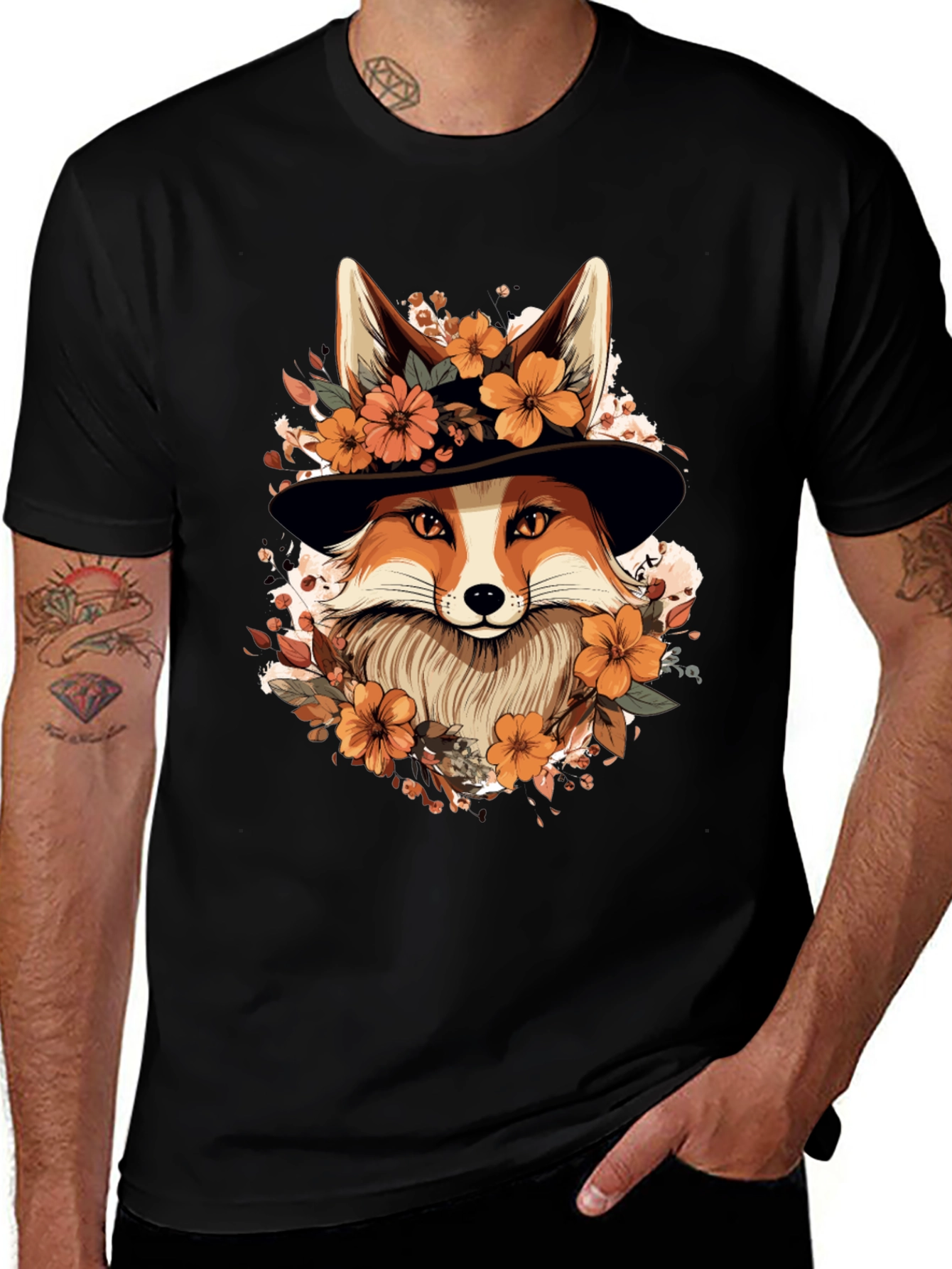 Variant 24 of Floral Fox Tee - Stylish Animal Print Shirt