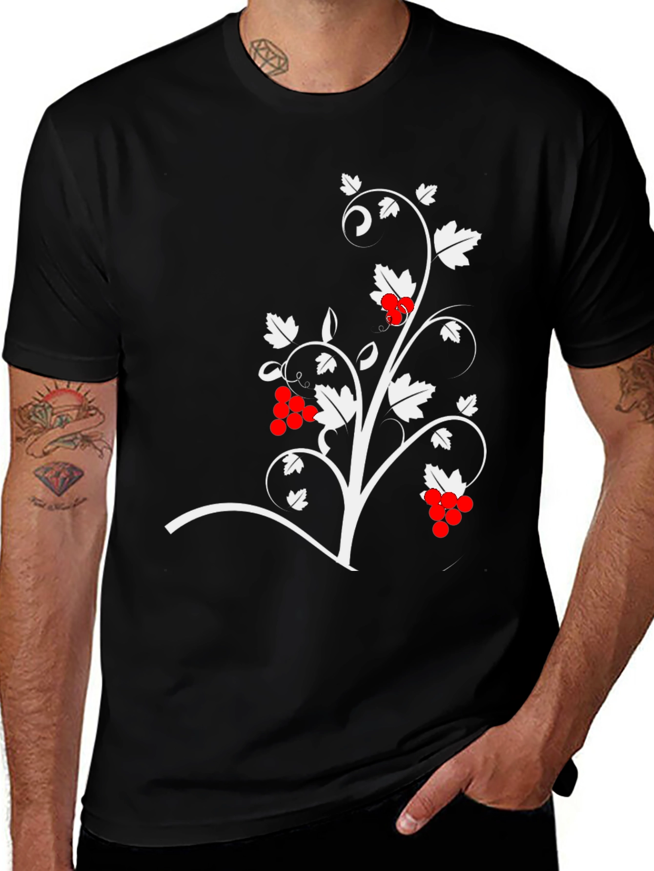 Variant 11 of Black T-Shirt with Floral Vine Design