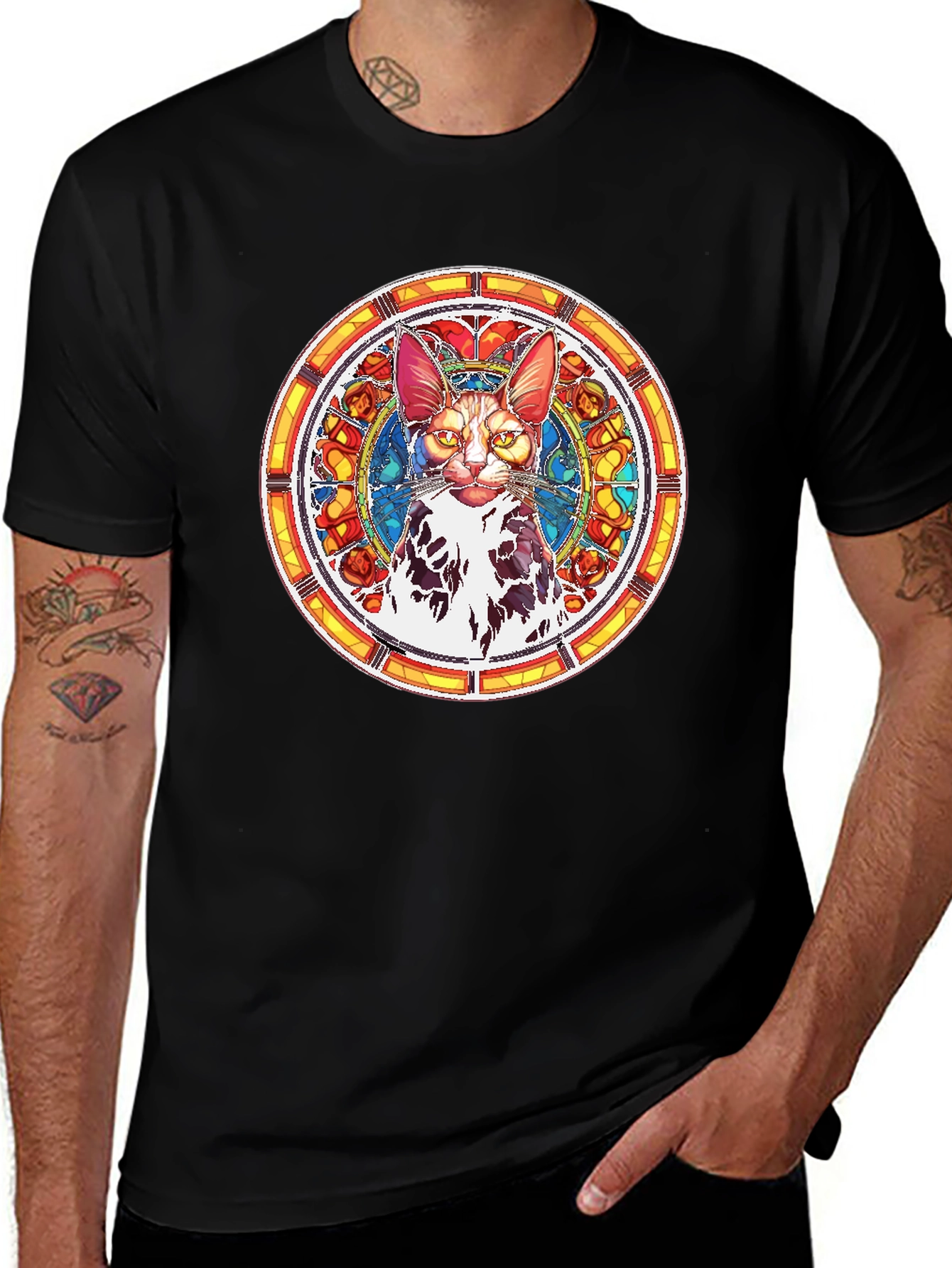 Variant 5 of Cat Stained Glass Style Graphic Tee