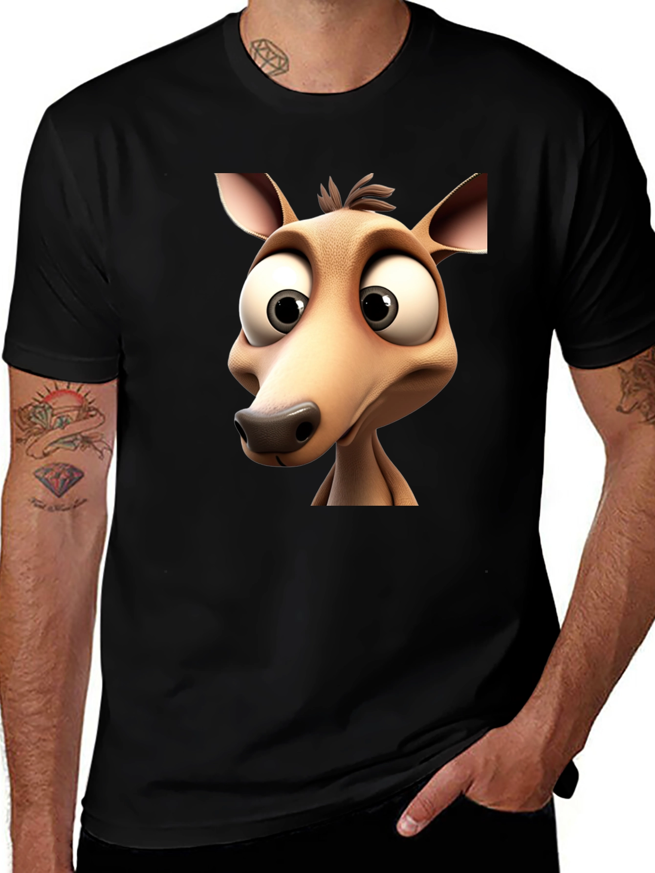 Variant 4 of Cartoon Character Graphic Black T-Shirt