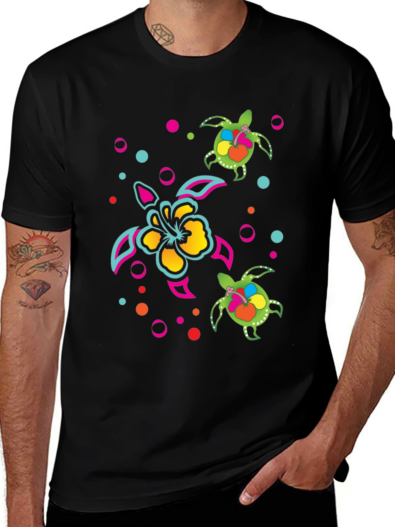 Variant 24 of Colorful Turtle Hibiscus Graphic Tee