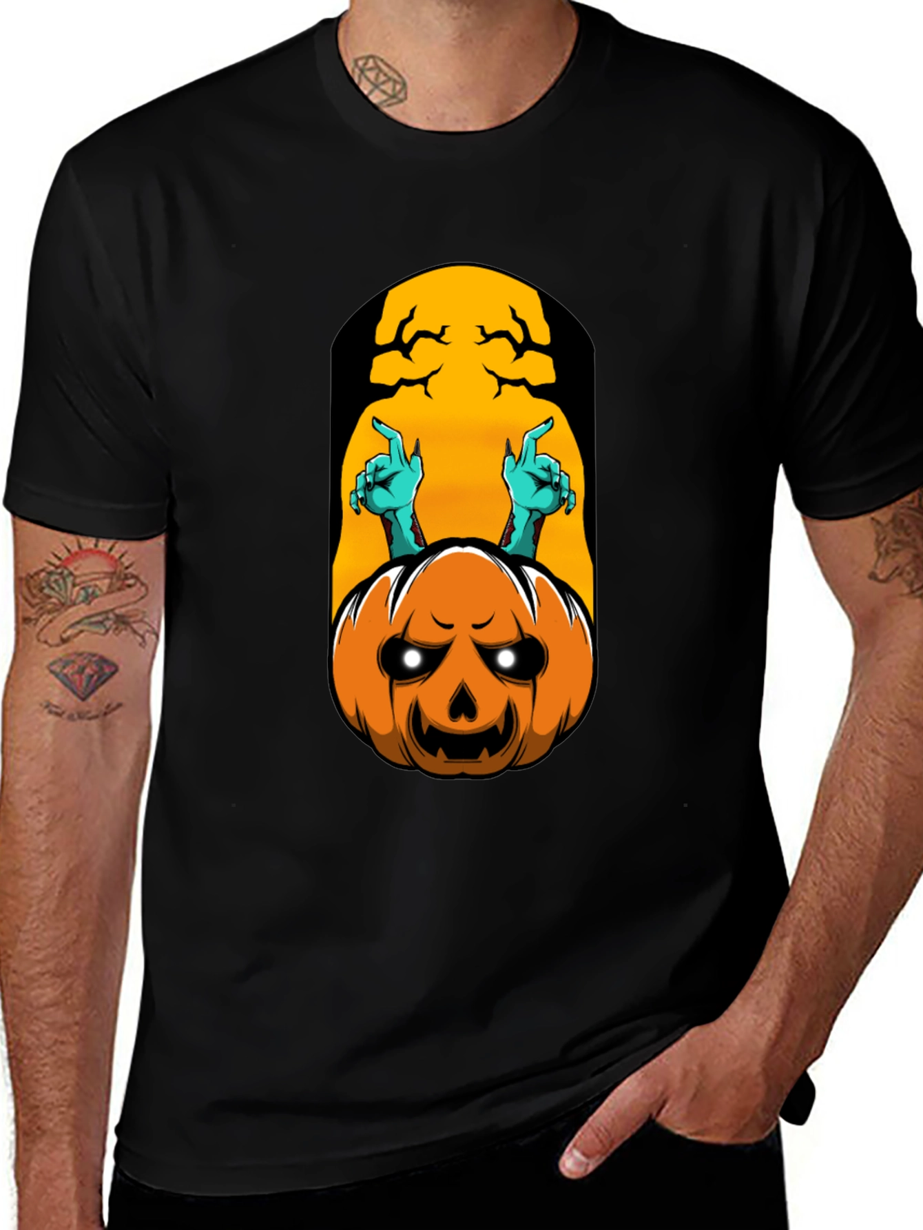 Spooky Pumpkin Halloween Graphic Tee - Black