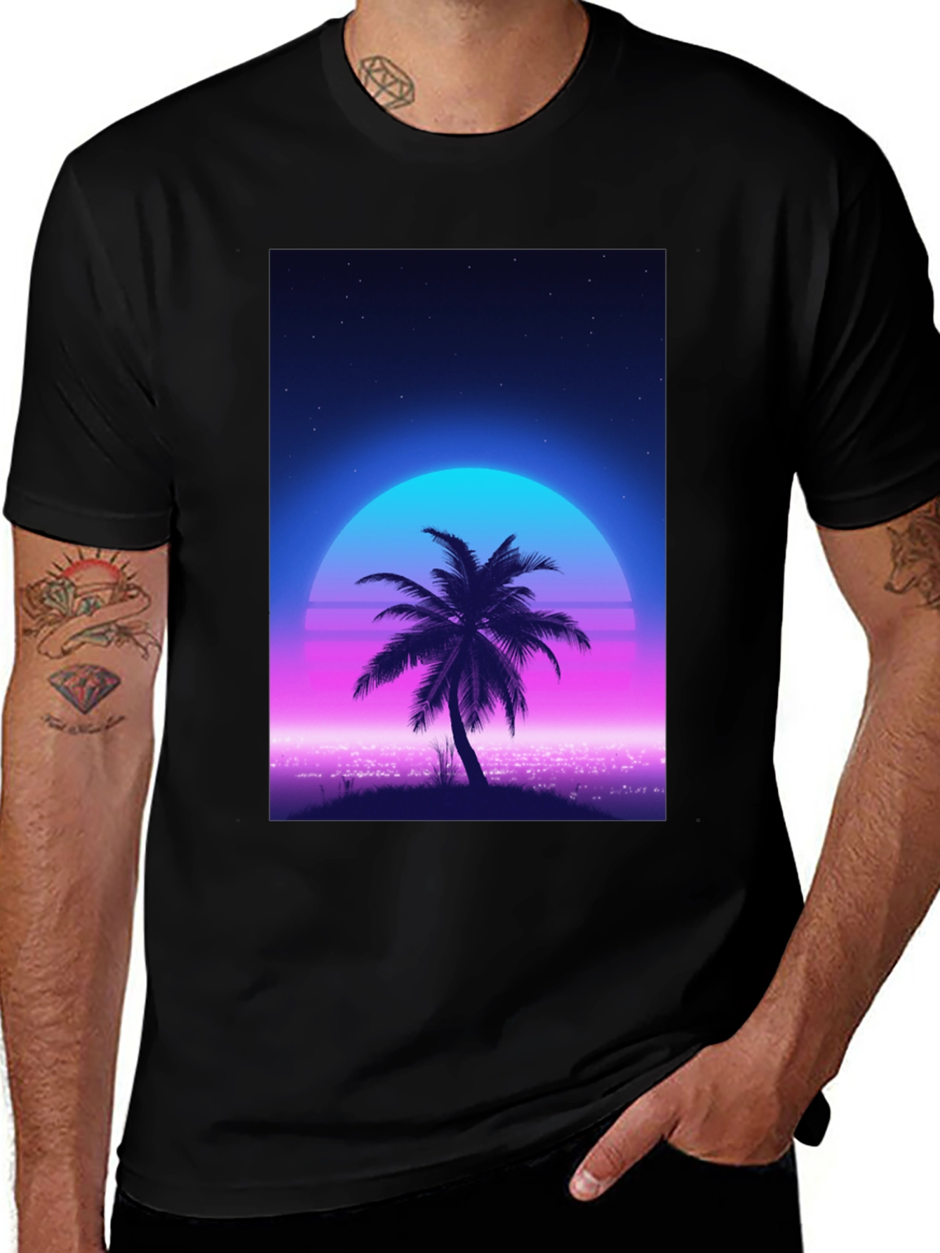 Variant 27 of Retro Palm T-Shirt - Vintage Sunset Tee