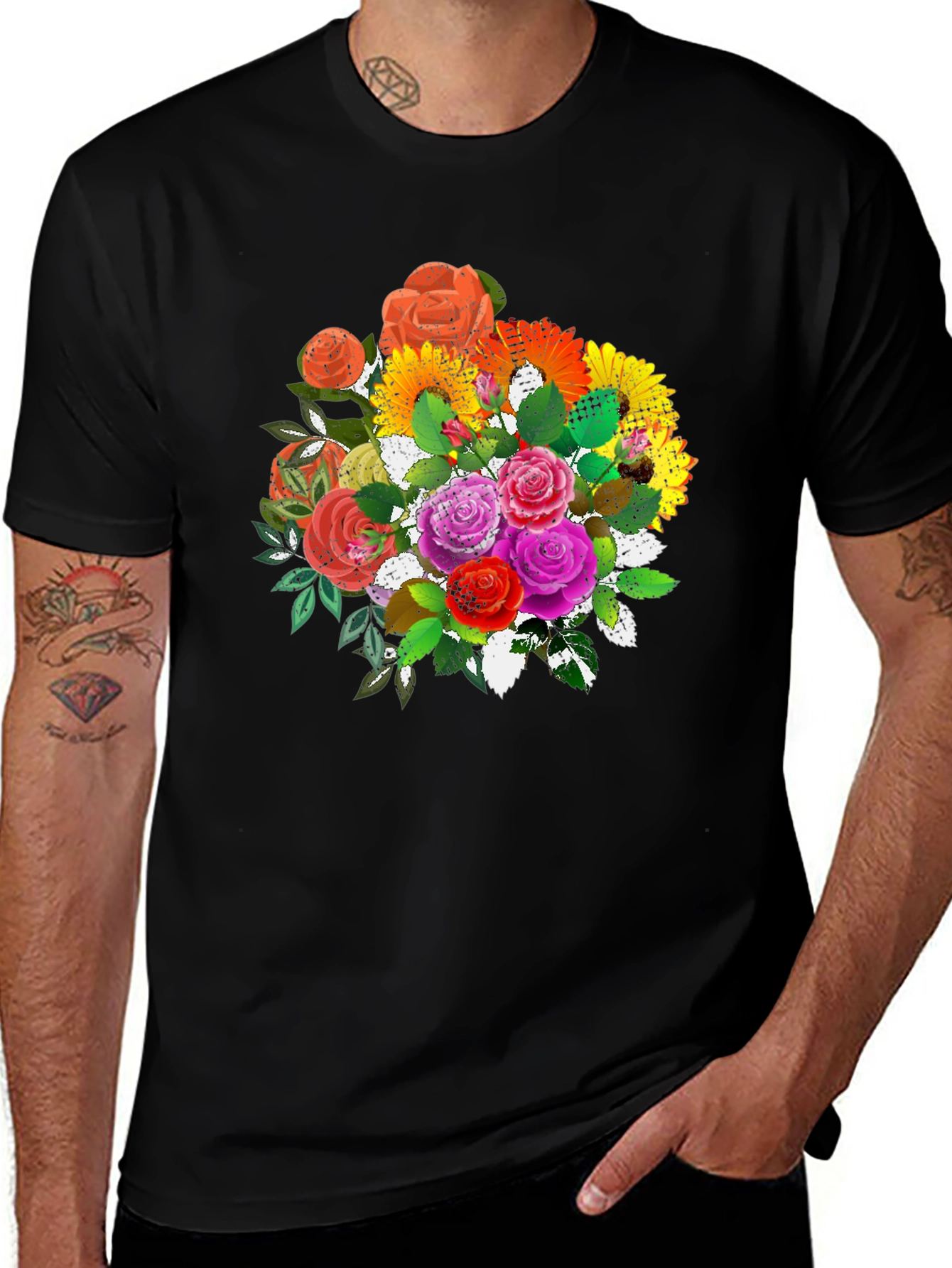 Variant 6 of Floral Bouquet Black T-Shirt