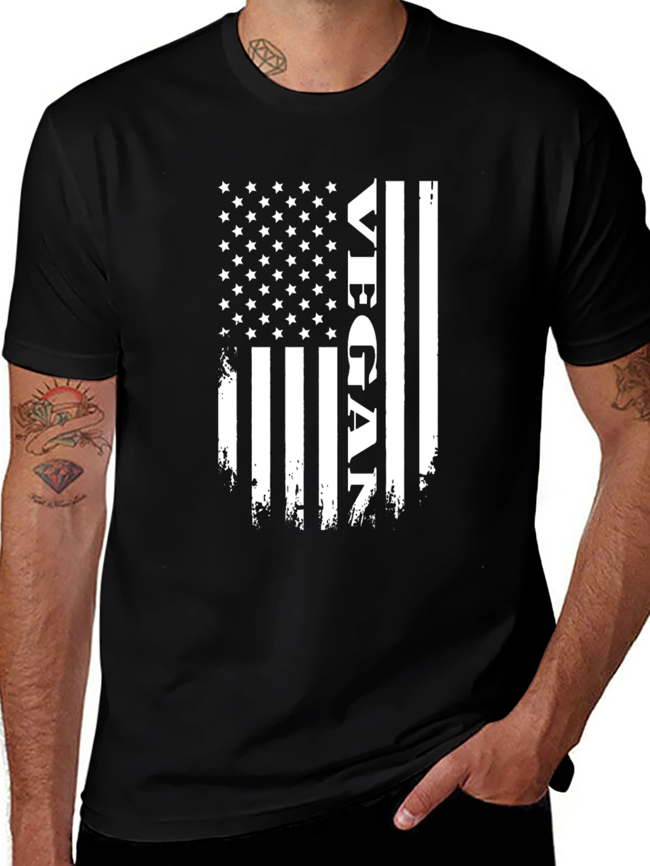 Variant 30 of Vegan American Flag T-Shirt Patriotic Design