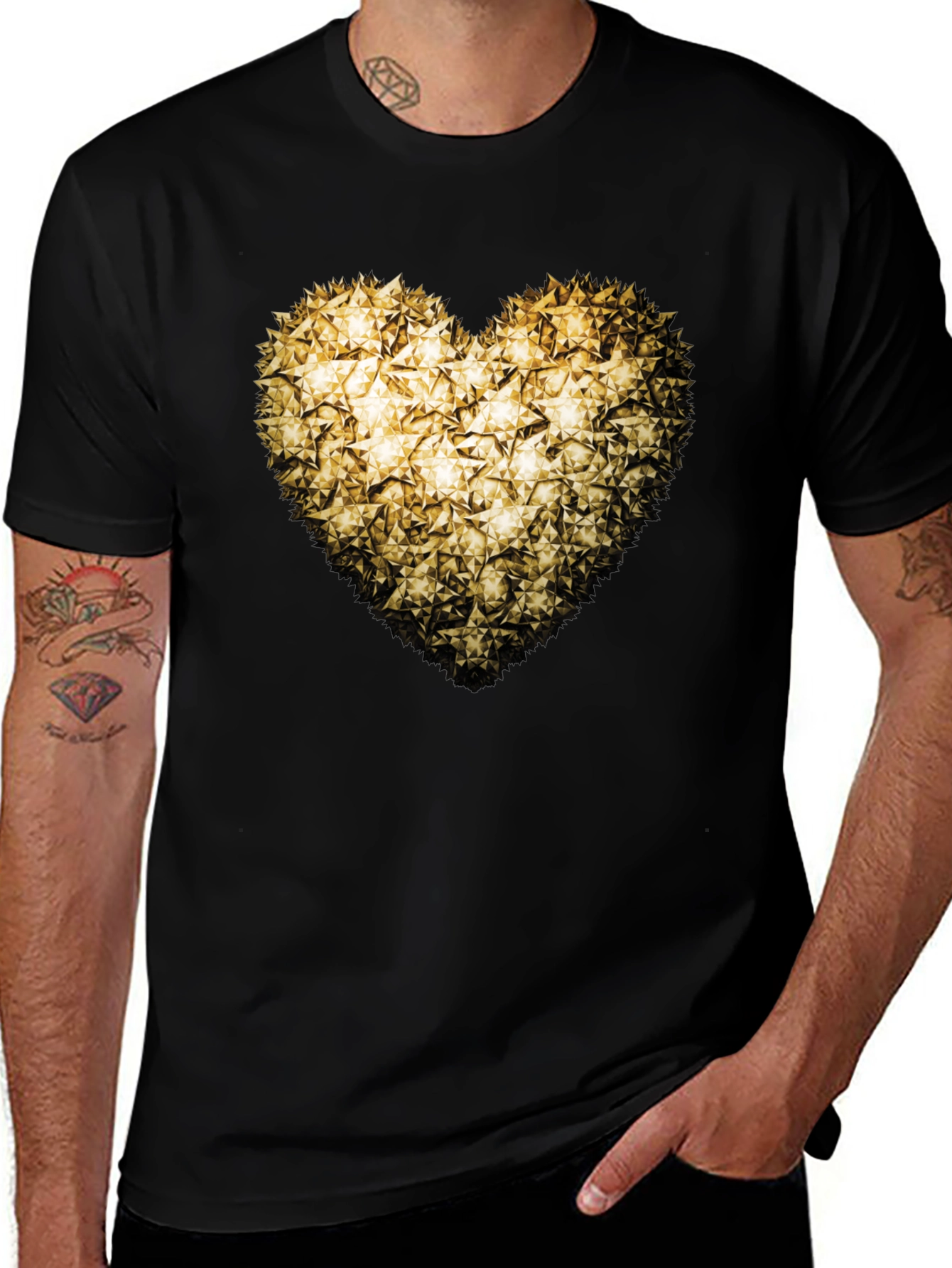 Variant 13 of Golden Heart T-Shirt - Black Tee