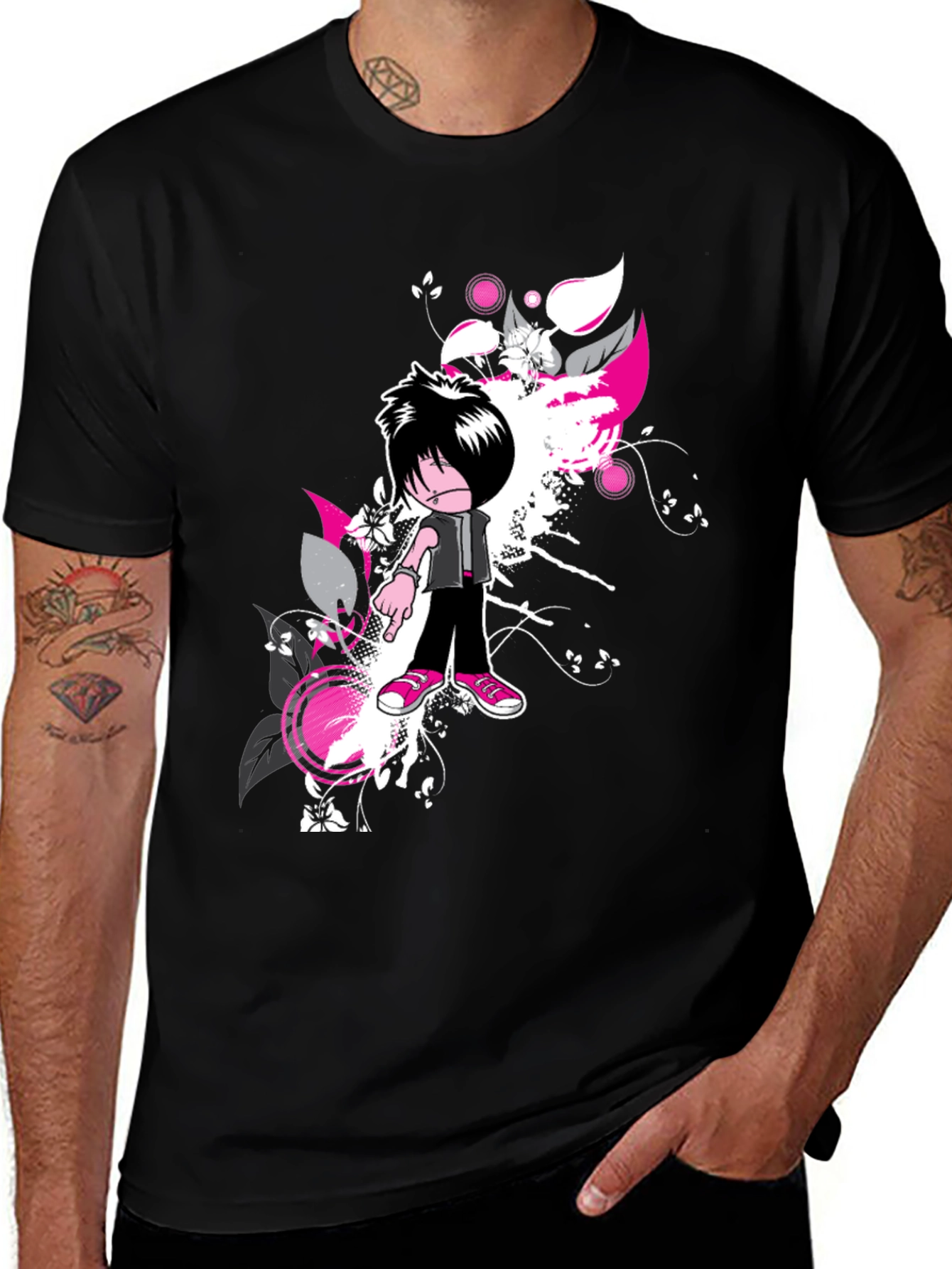Variant 2 of Emo Cartoon Graphic Black T-Shirt