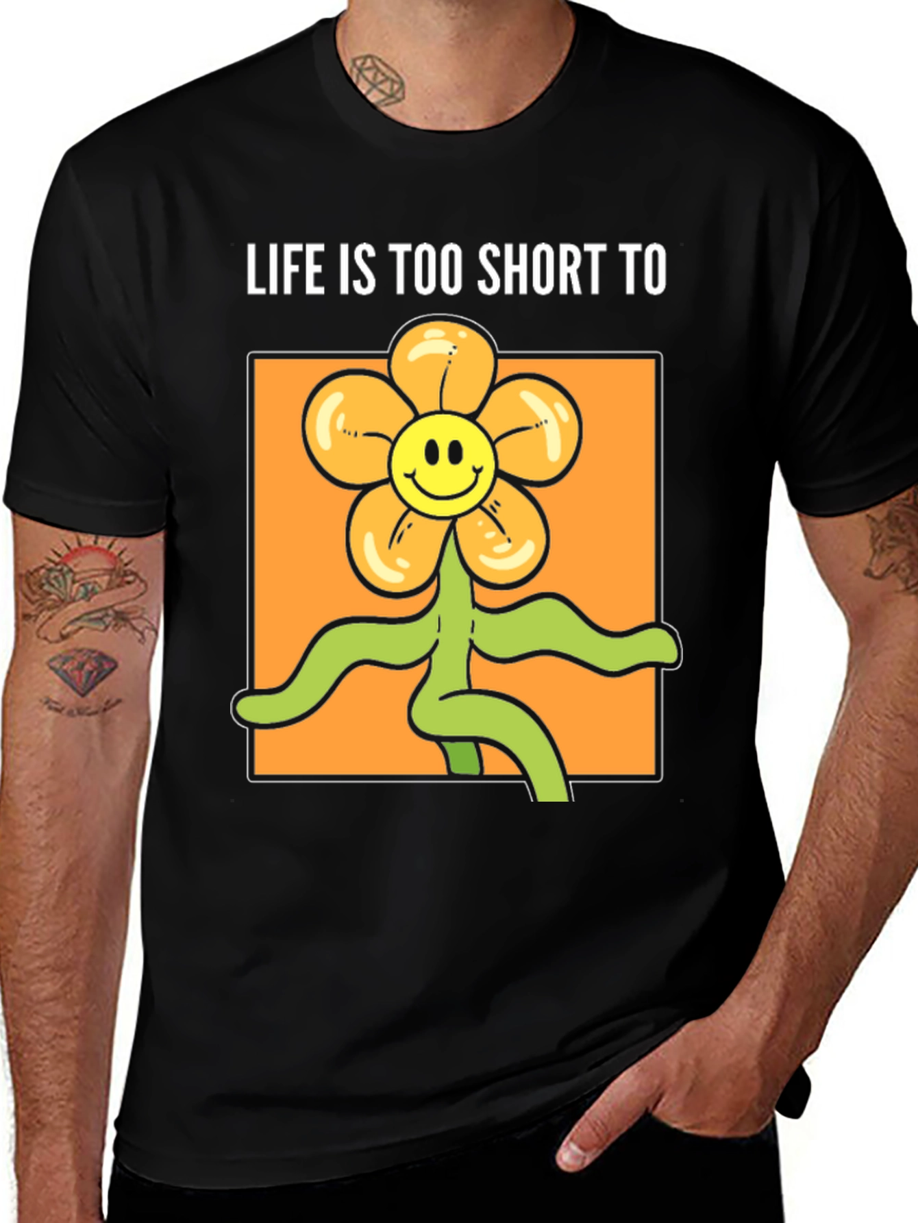 Variant 6 of Life Is Too Short Graphic Tee - Smiley Flower Shirt