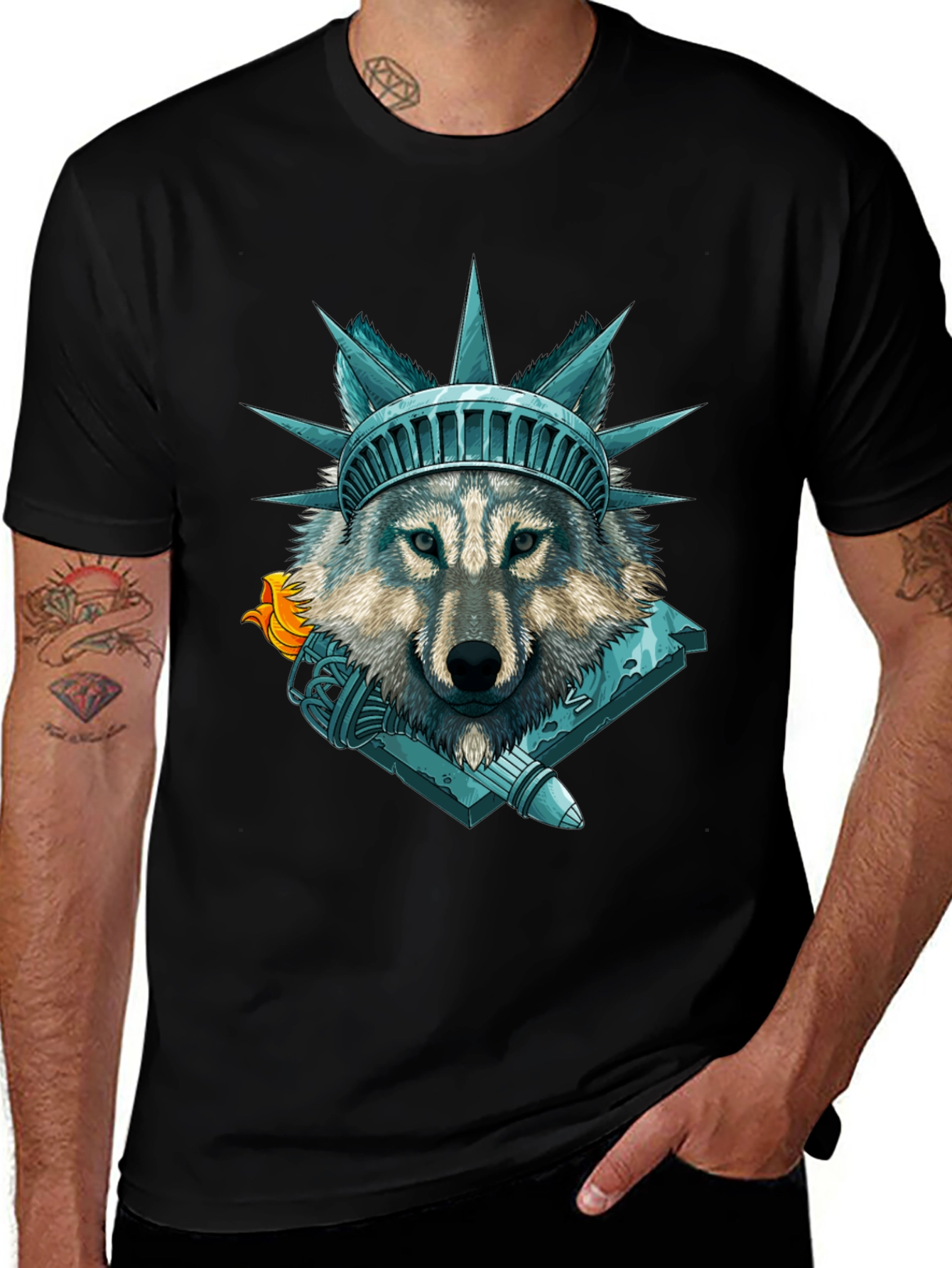 Statue of Liberty Wolf Graphic Tee