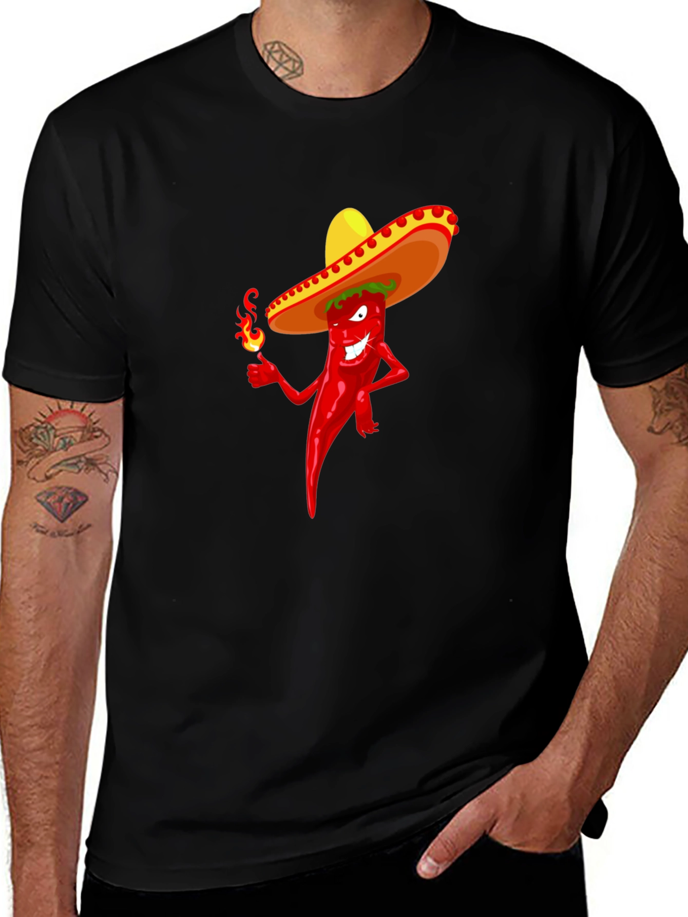 Variant 11 of Spicy Pepper T-Shirt - Hot Chili Sombrero Cartoon Tee