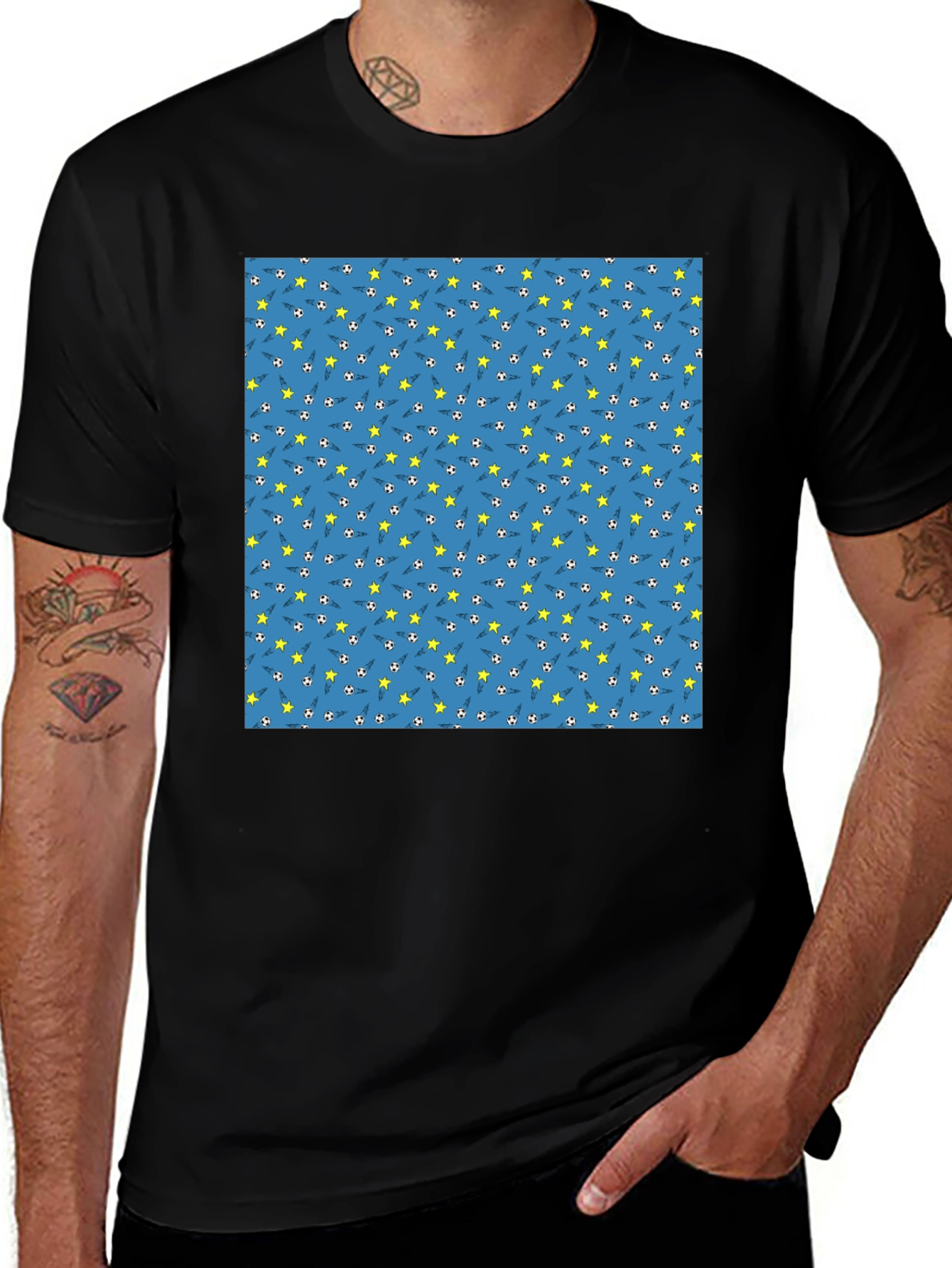 Variant 28 of Patterned Blue T-Shirt with Stars and Soccer Balls
