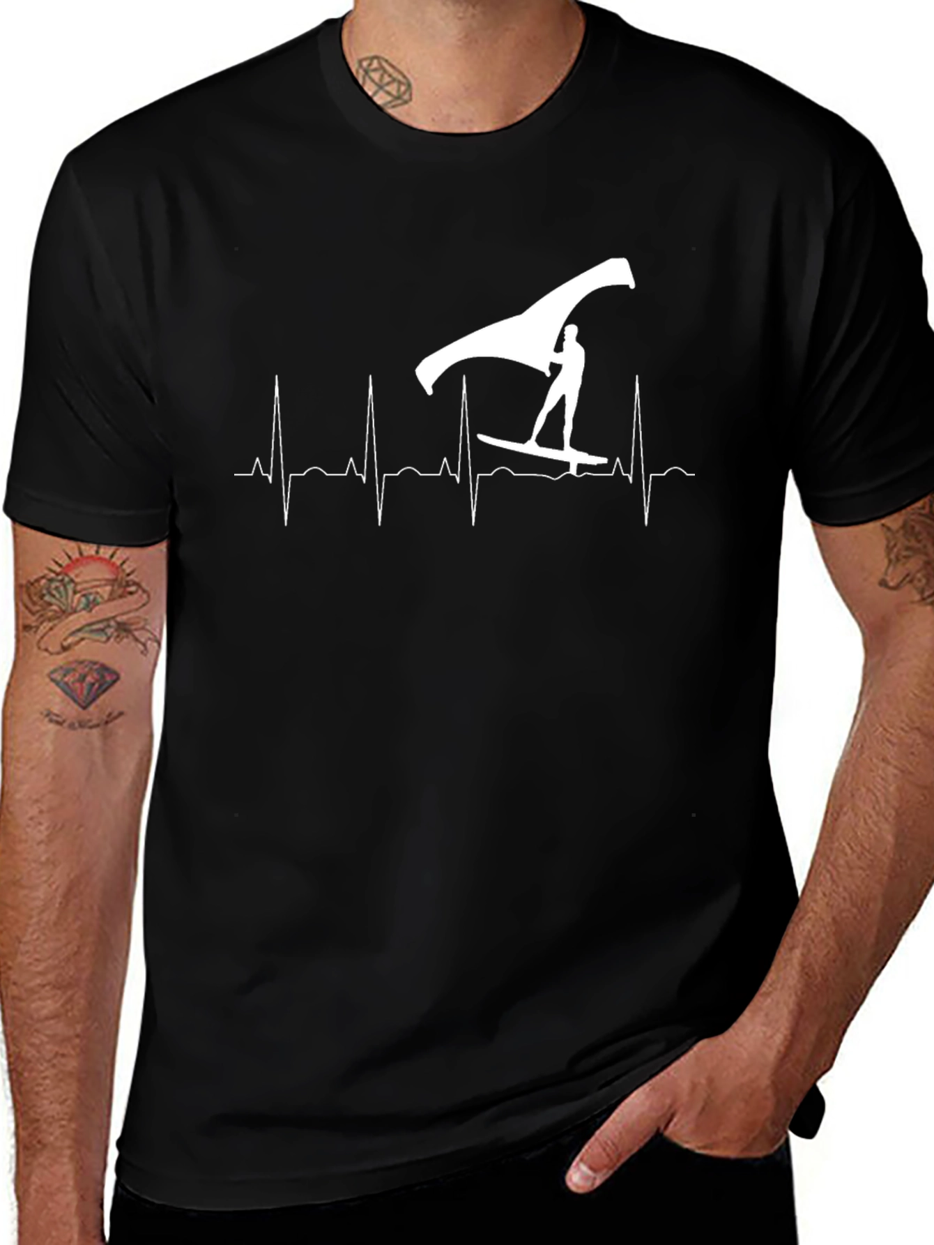 Variant 30 of Wing Foil Heartbeat T-Shirt - Black