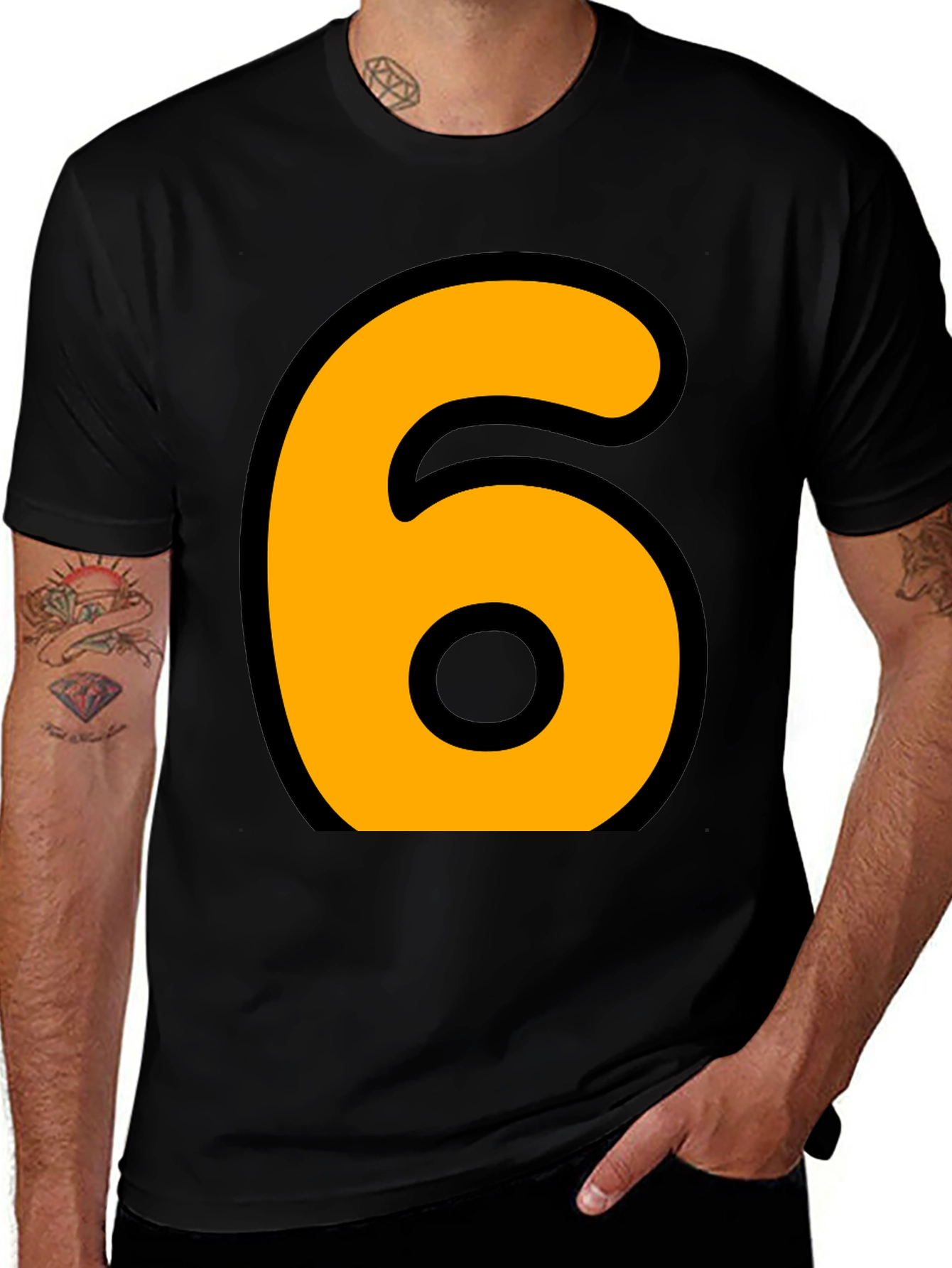 Variant 14 of Bold Number 6 Graphic Tee - Casual Black T-Shirt