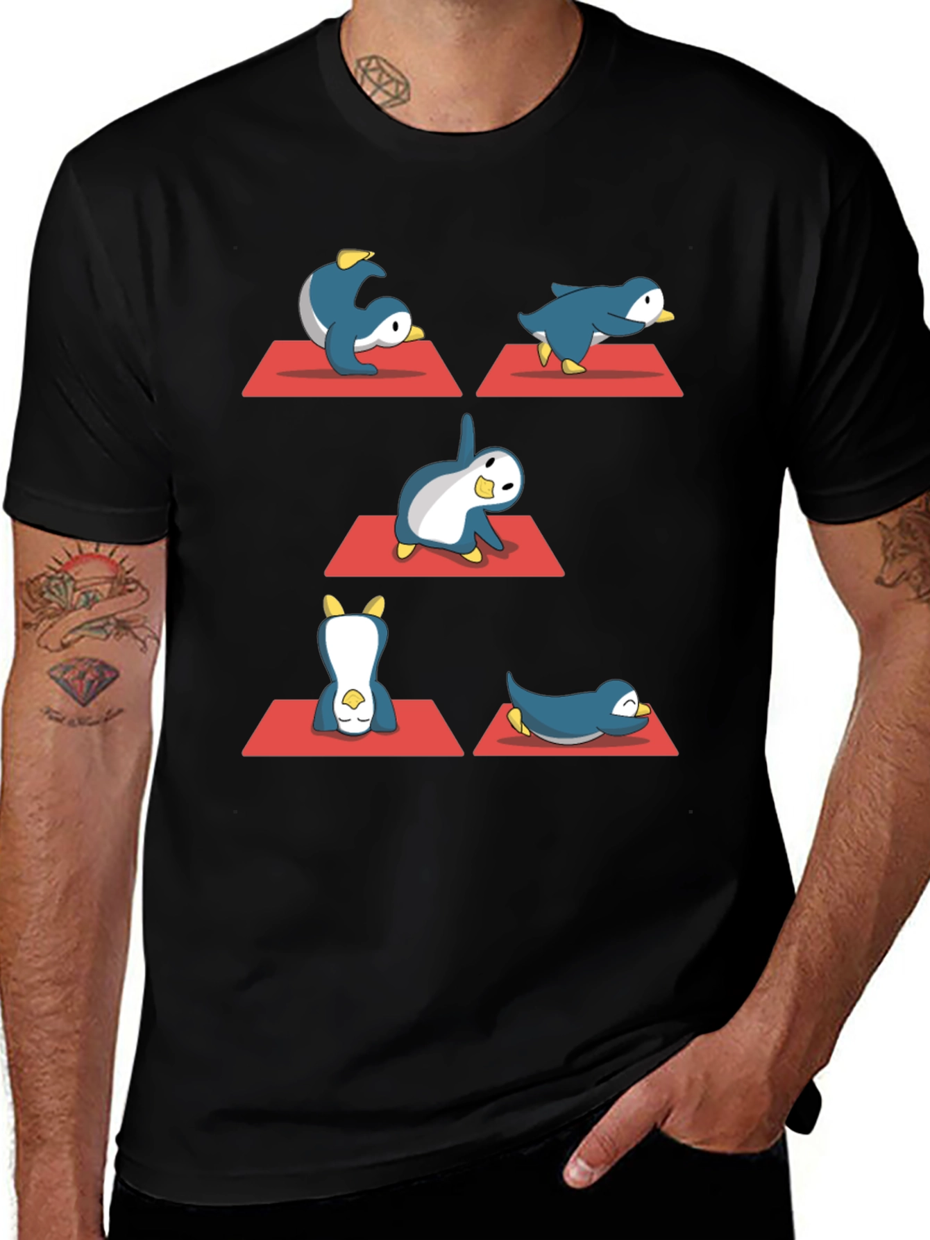 Variant 28 of Yoga Penguin Black T-Shirt