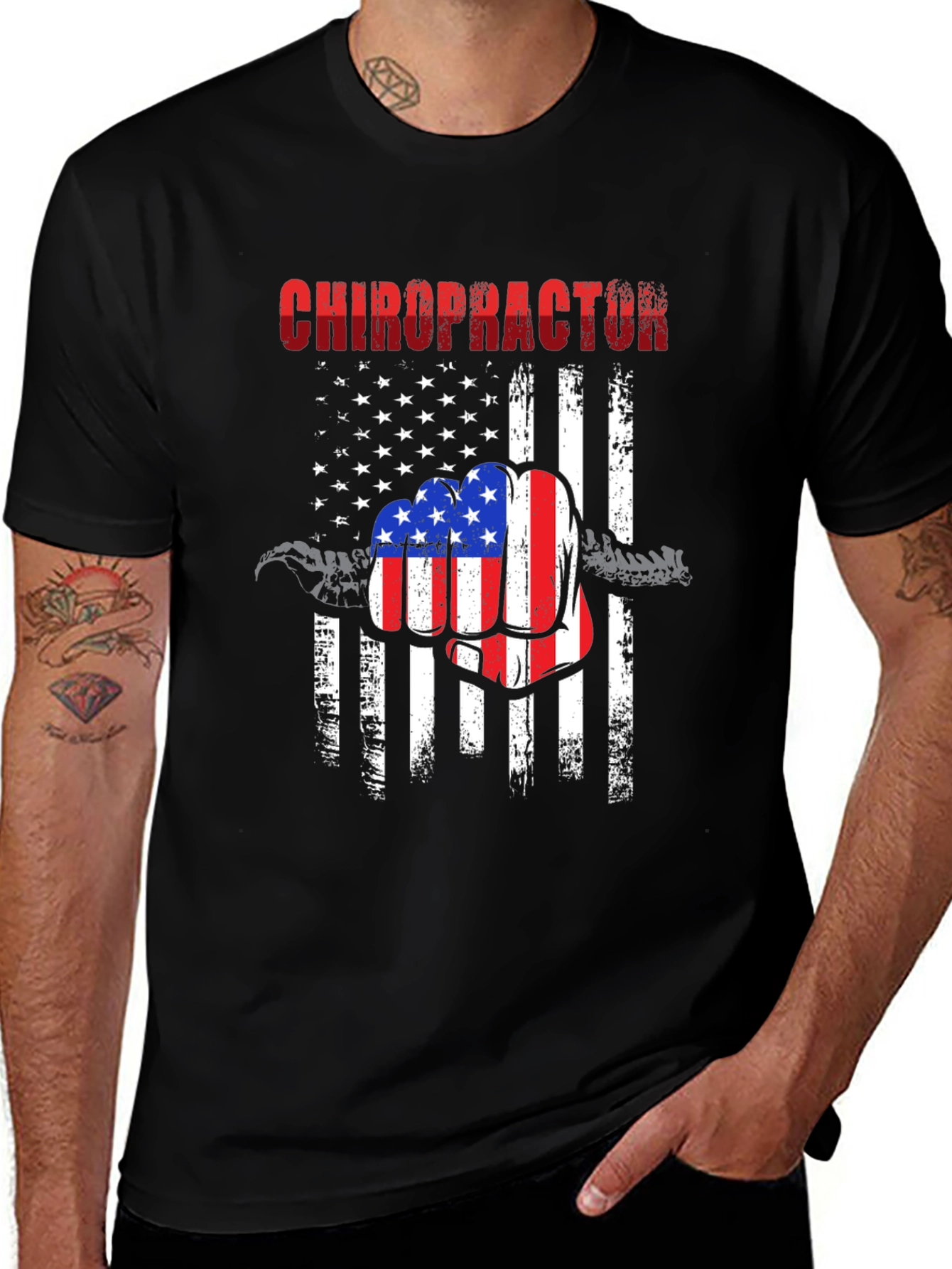Variant 18 of Chiropractor American Flag Fist T-Shirt