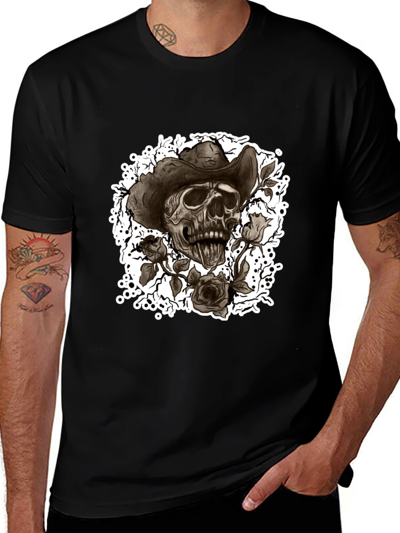 Variant 8 of Skull & Roses Cowboy T-Shirt - Stylish Graphic Tee