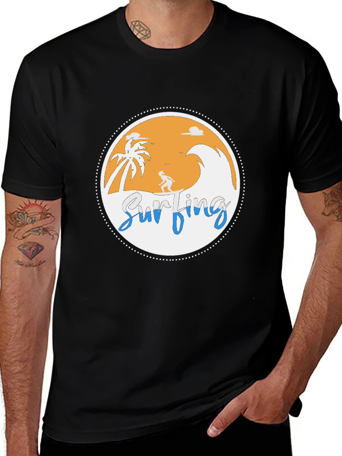 Surfing Graphic Black T-Shirt