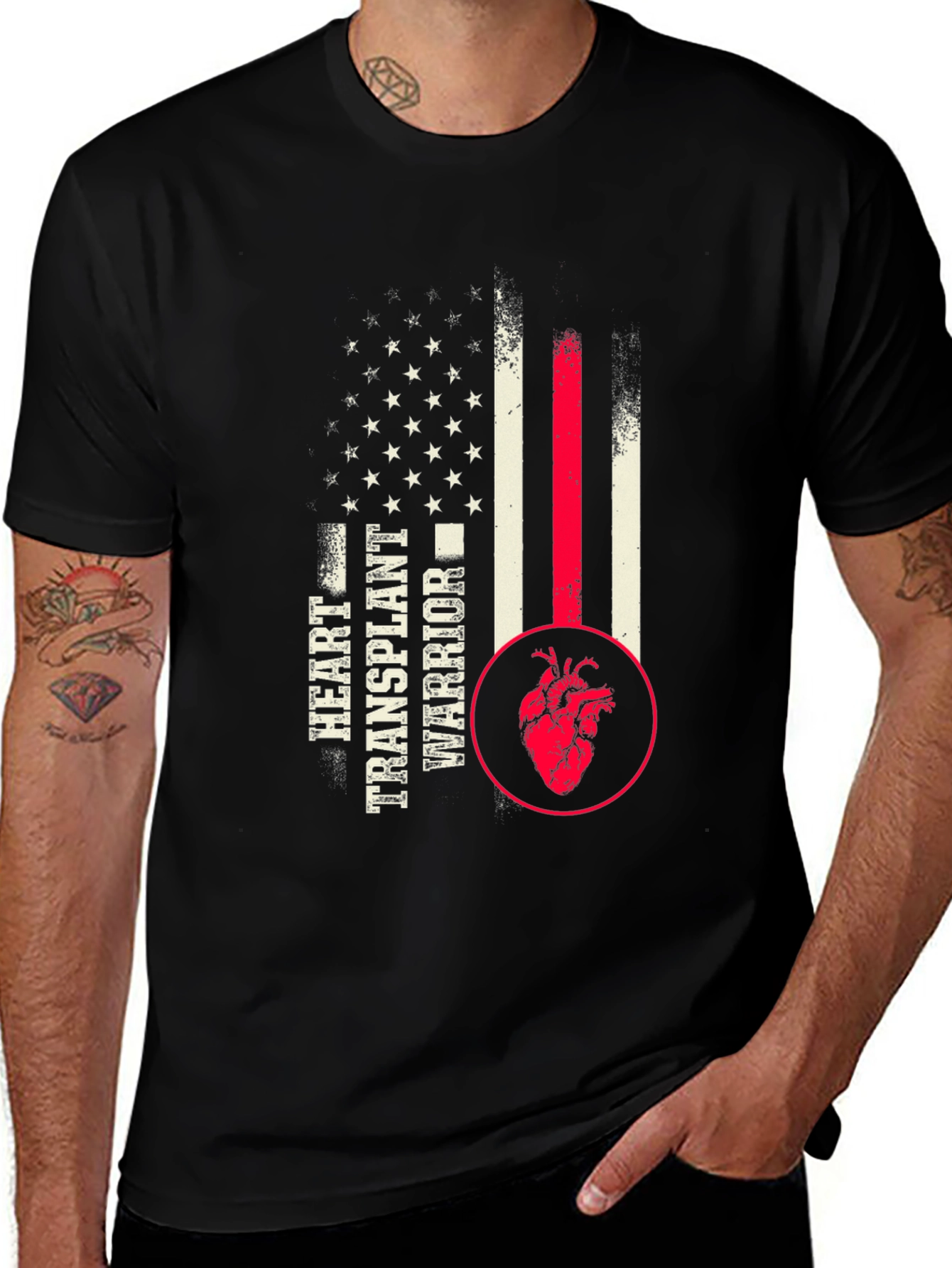 Heart Transplant Warrior USA Flag Graphic Tee