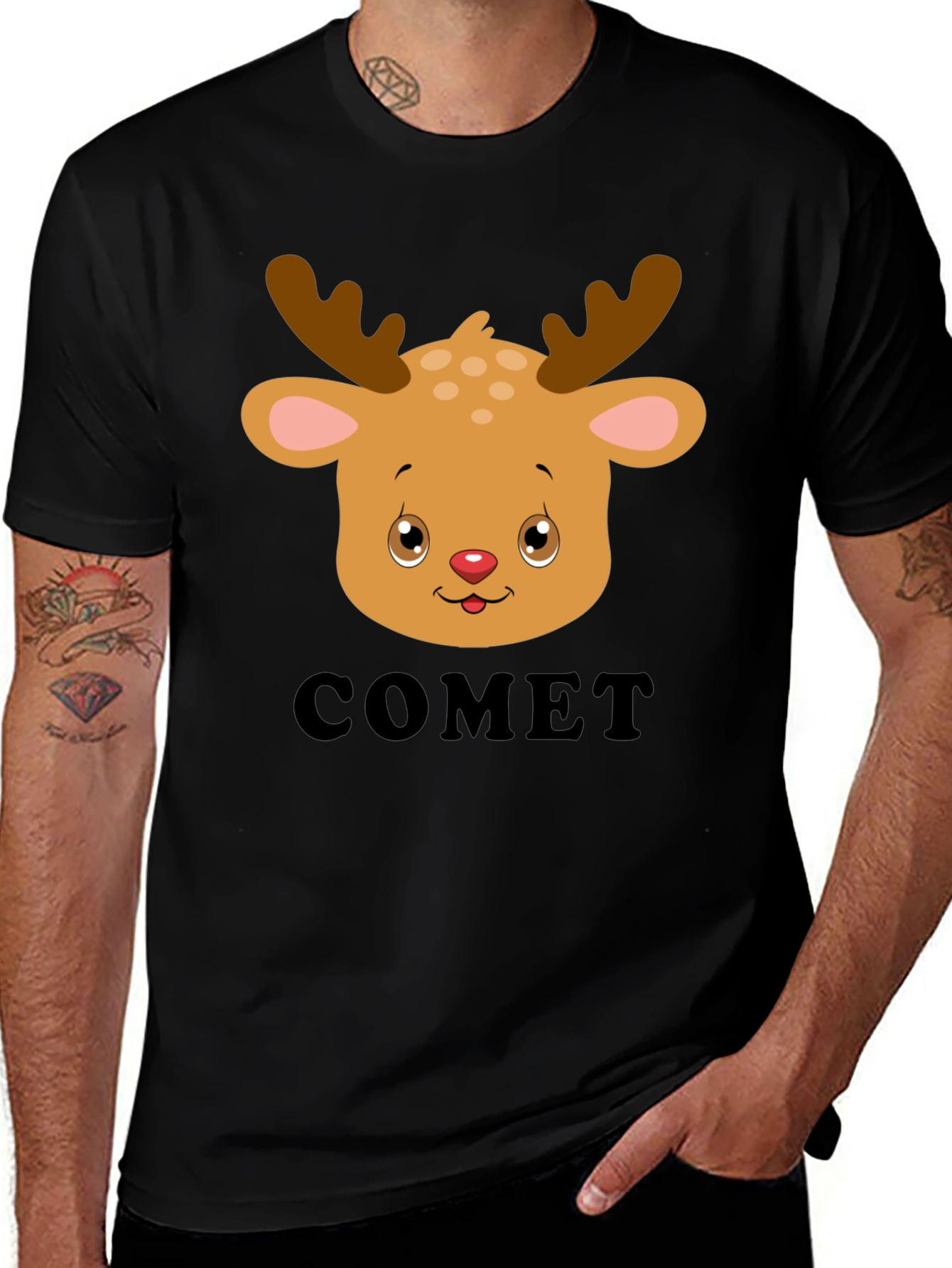 Variant 18 of Comet Reindeer Graphic Tee - Black