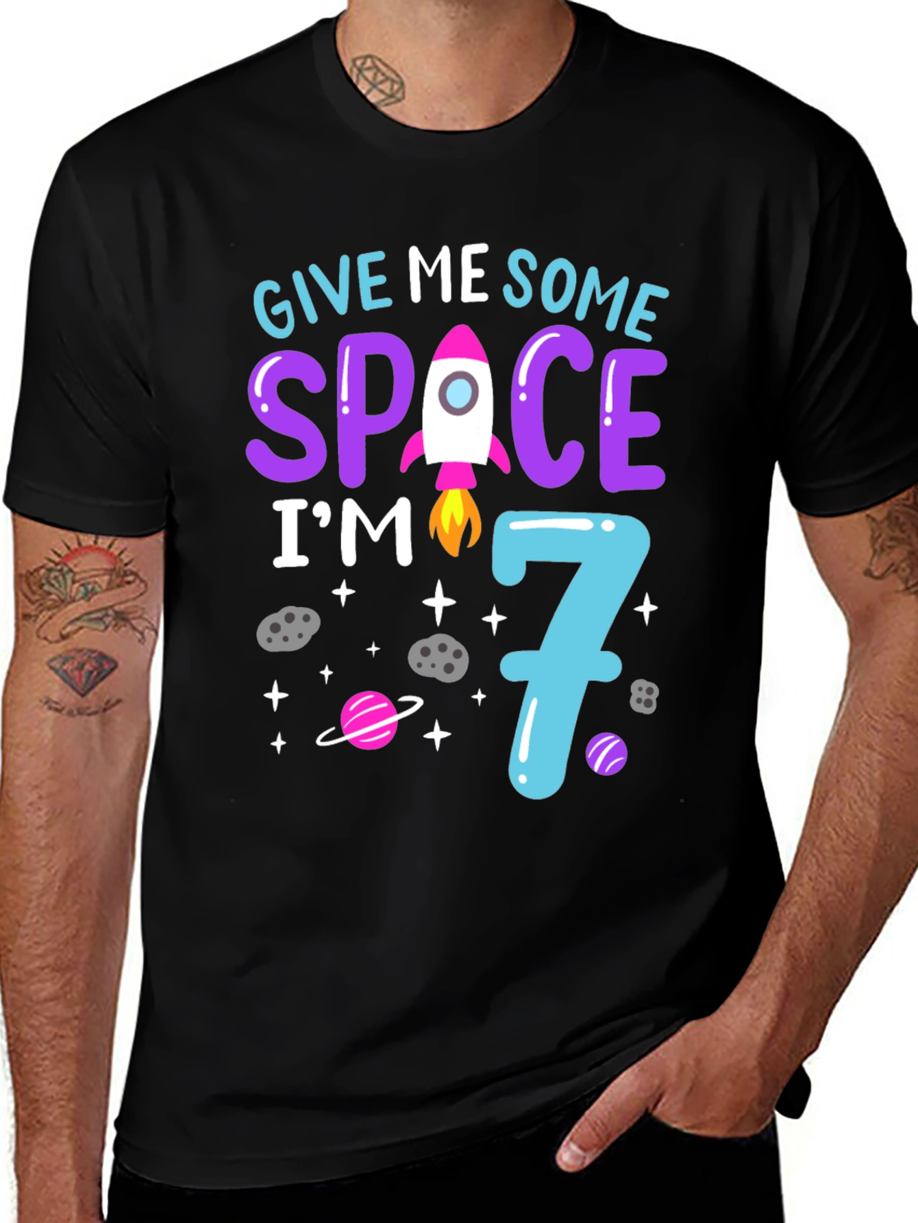 Give Me Some Space I'm 7 Black T-Shirt