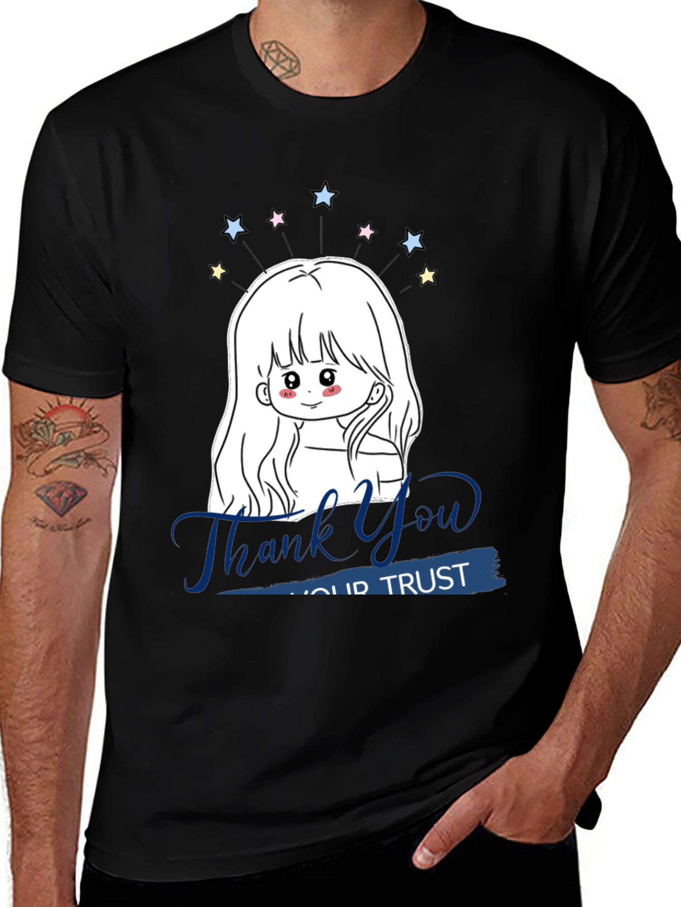 Variant 14 of Cute Anime Girl 'Thank You' Black T-Shirt