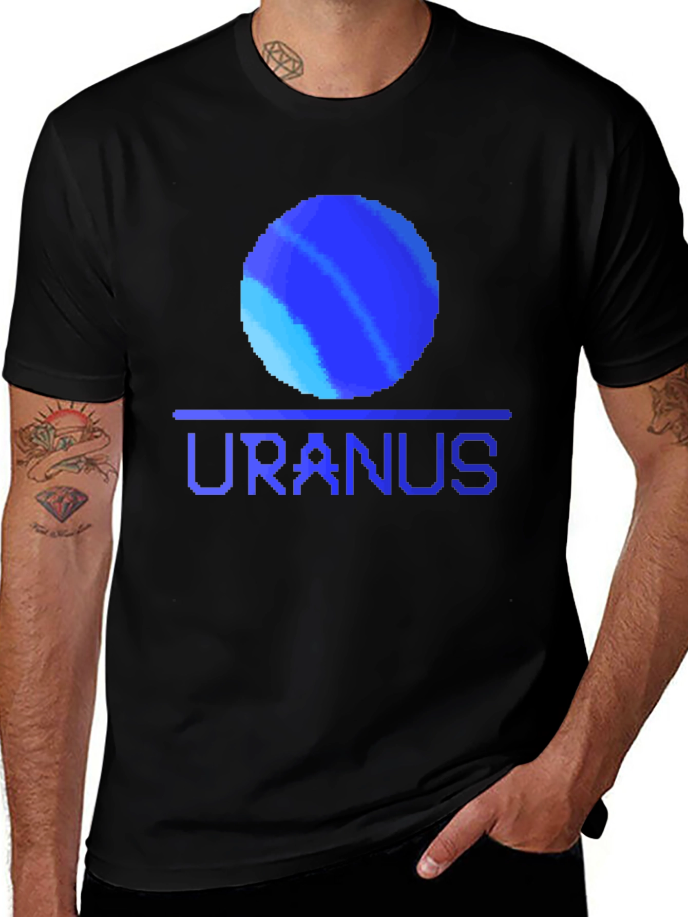 Variant 9 of Uranus Planet Pixel Art Graphic Tee - Black T-Shirt