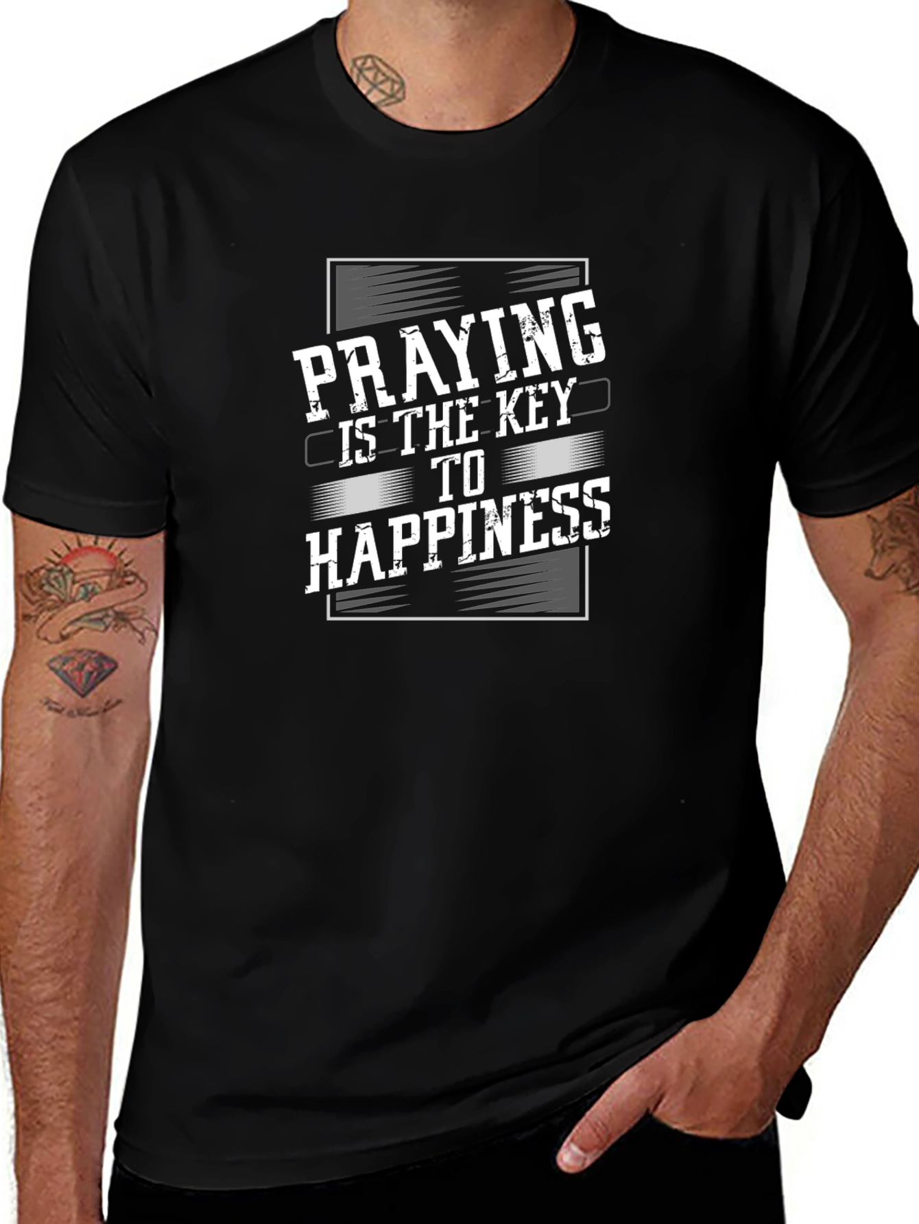 Praying is the Key to Happiness Black T-Shirt