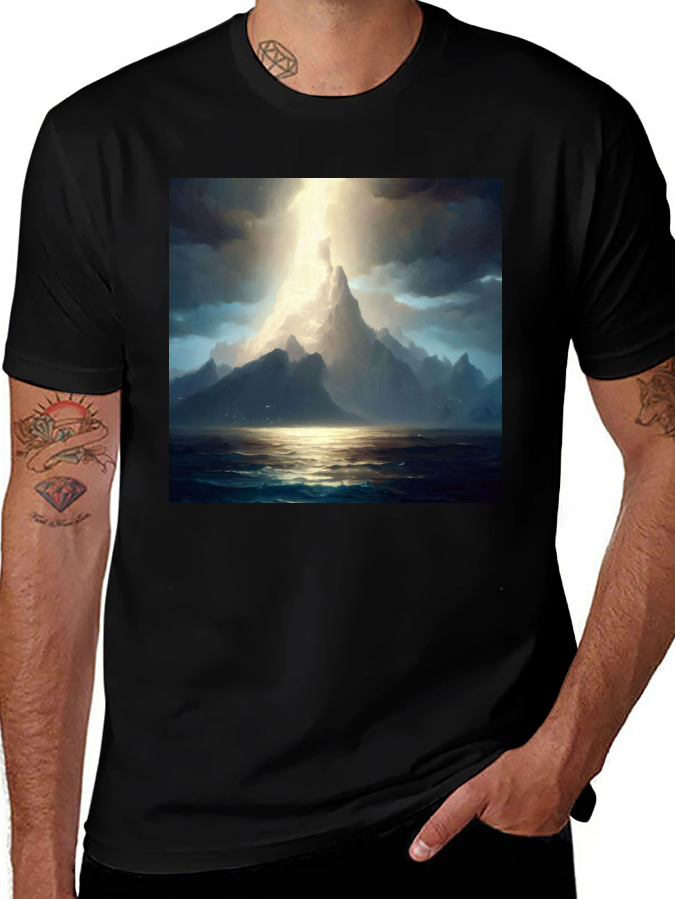Variant 4 of Mountain Peak Art T-Shirt - Dramatic Landscape Design