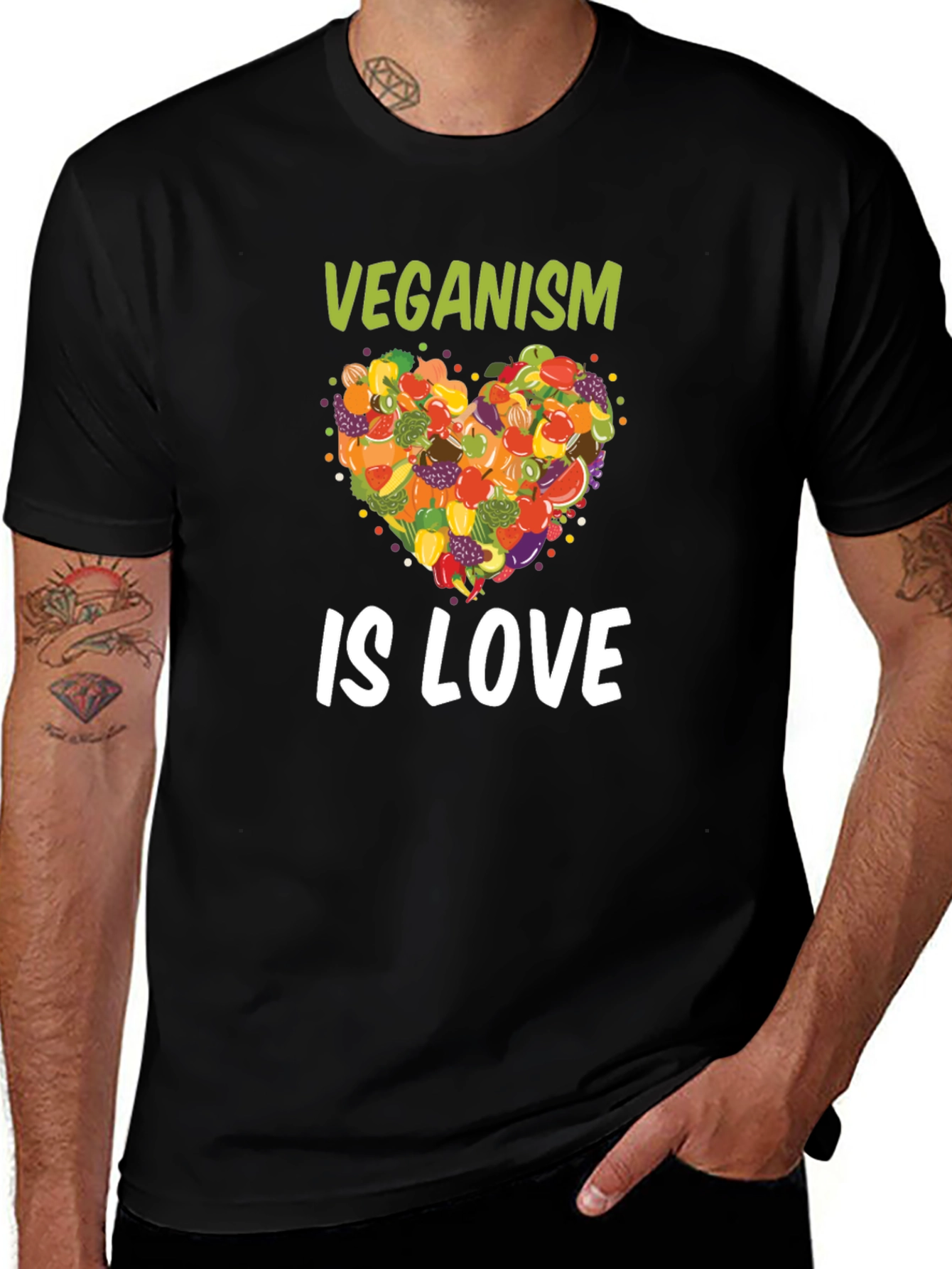Black Veganism Is Love T-Shirt Fruit Heart Tee main image