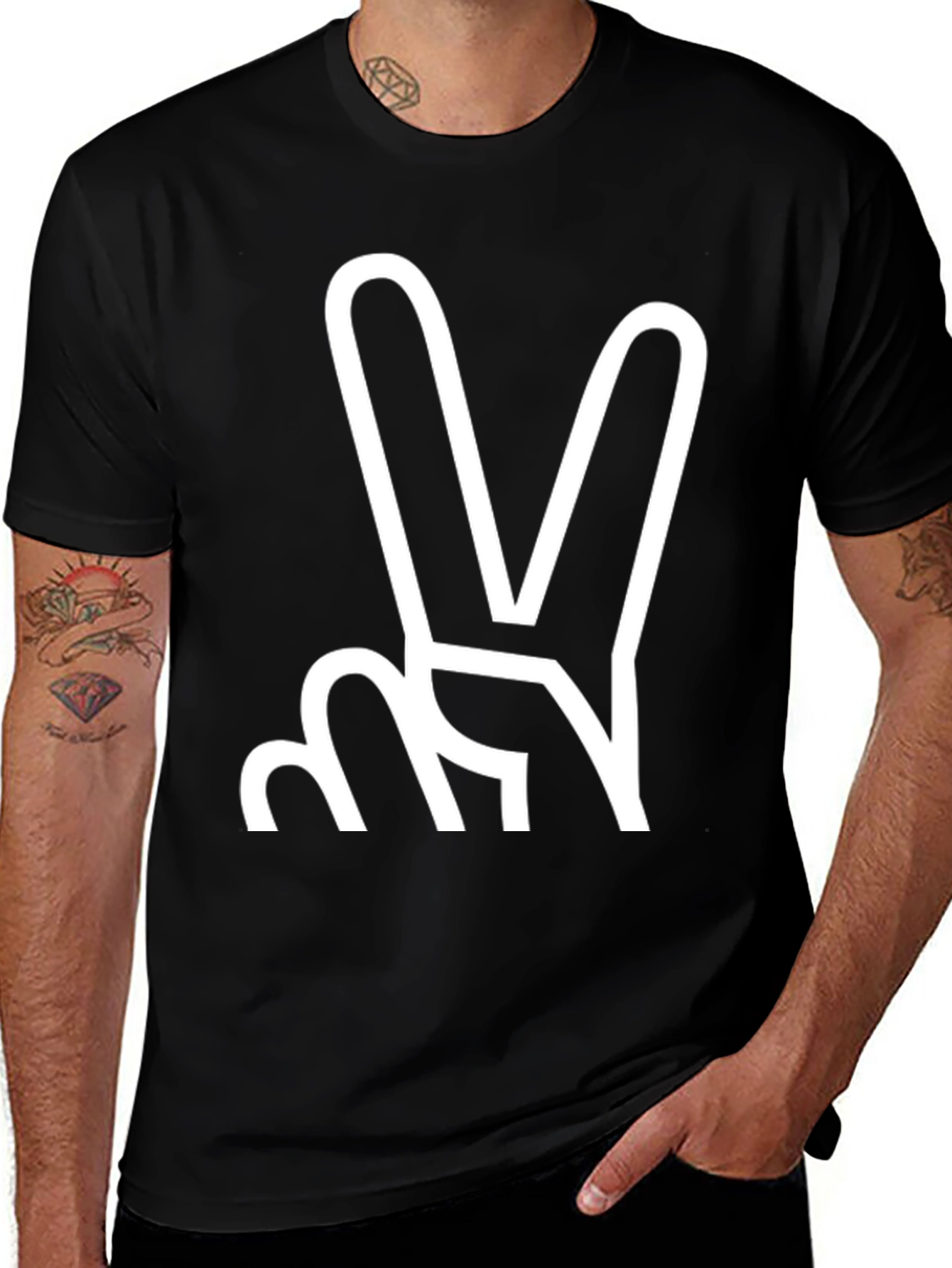 Variant 26 of Peace Sign Graphic Tee - Black Cotton Blend