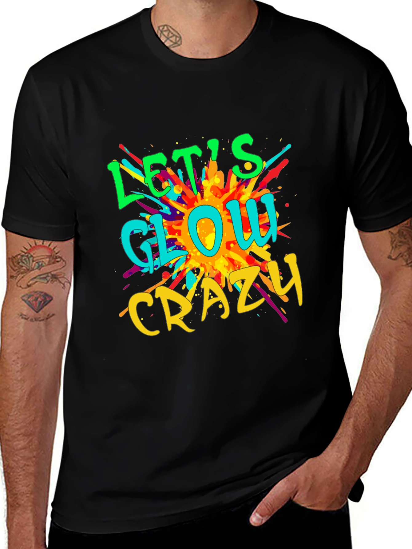 Variant 4 of Let's Glow Crazy Black Graphic Tee