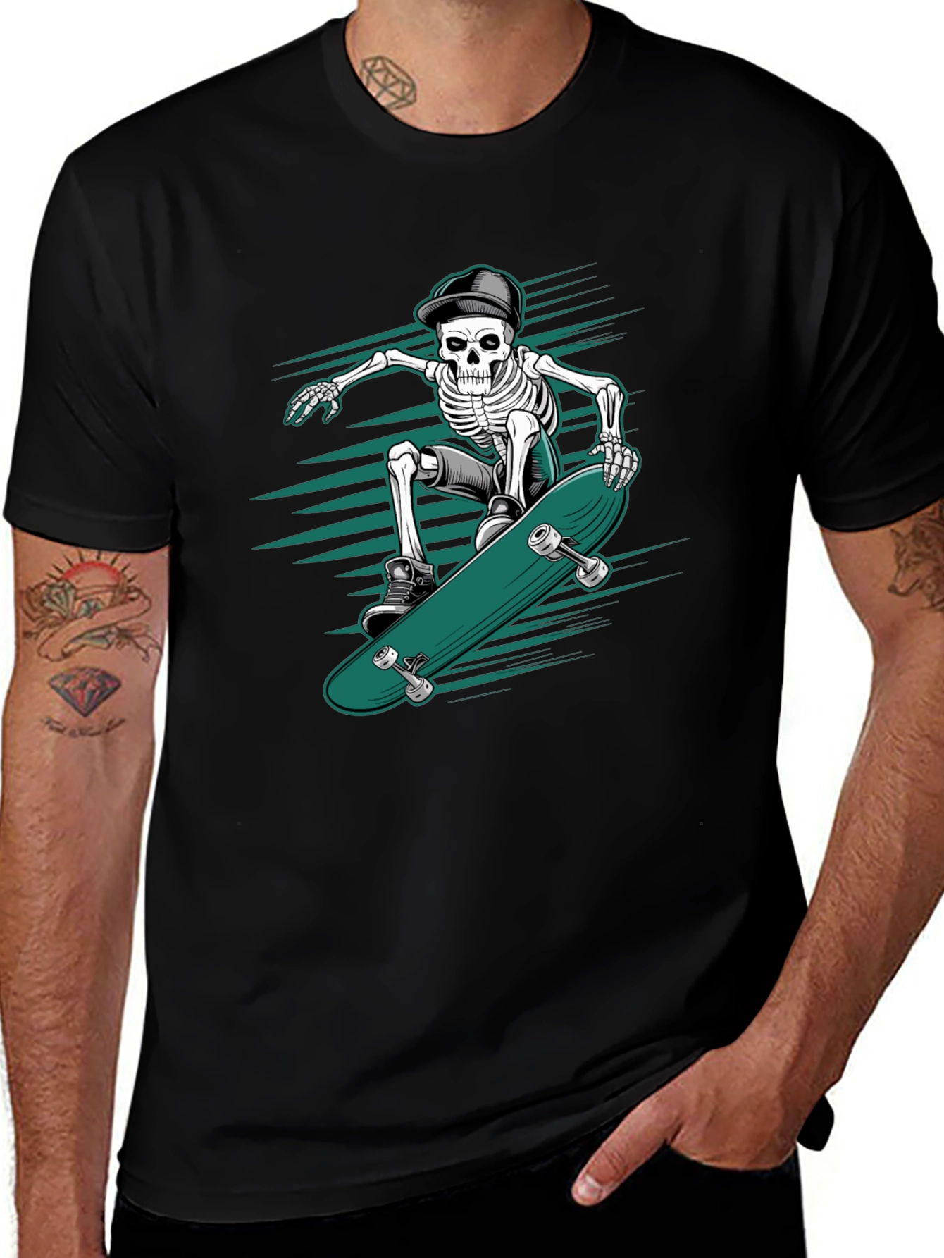 Variant 24 of Skateboarding Skeleton Graphic Tee - Cool & Edgy Design