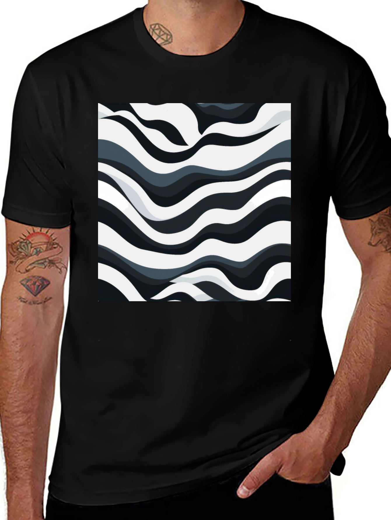 Variant 18 of Abstract Wave Pattern Black T-Shirt