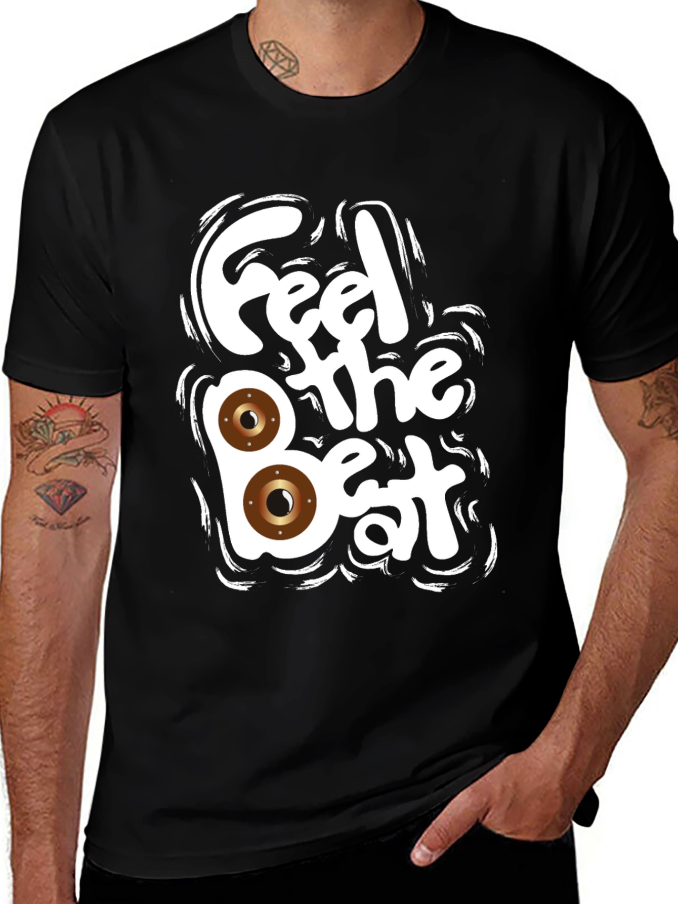 Variant 7 of Feel the Beat Graphic Tee - Black Cotton Comfort