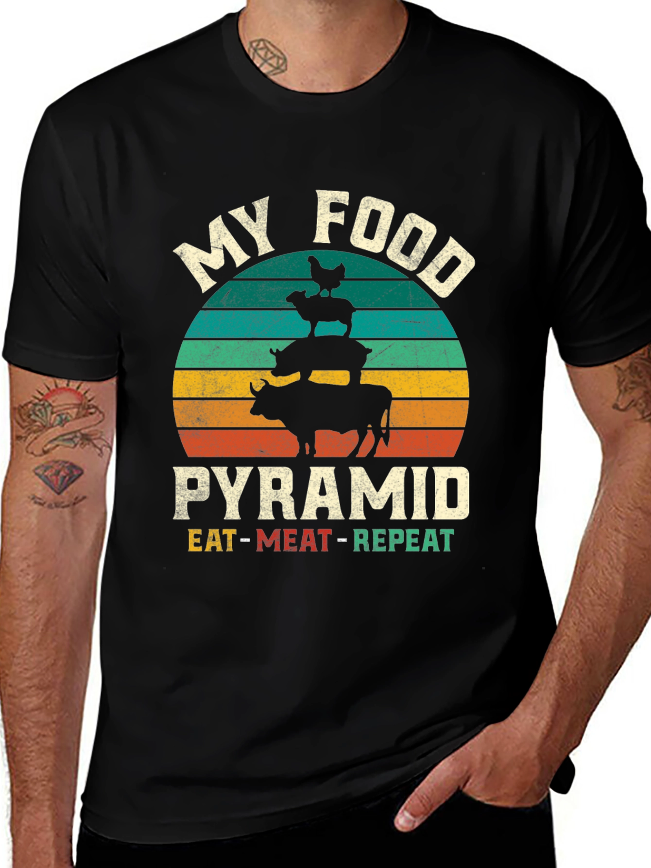 My Food Pyramid T-Shirt - Eat Meat Repeat